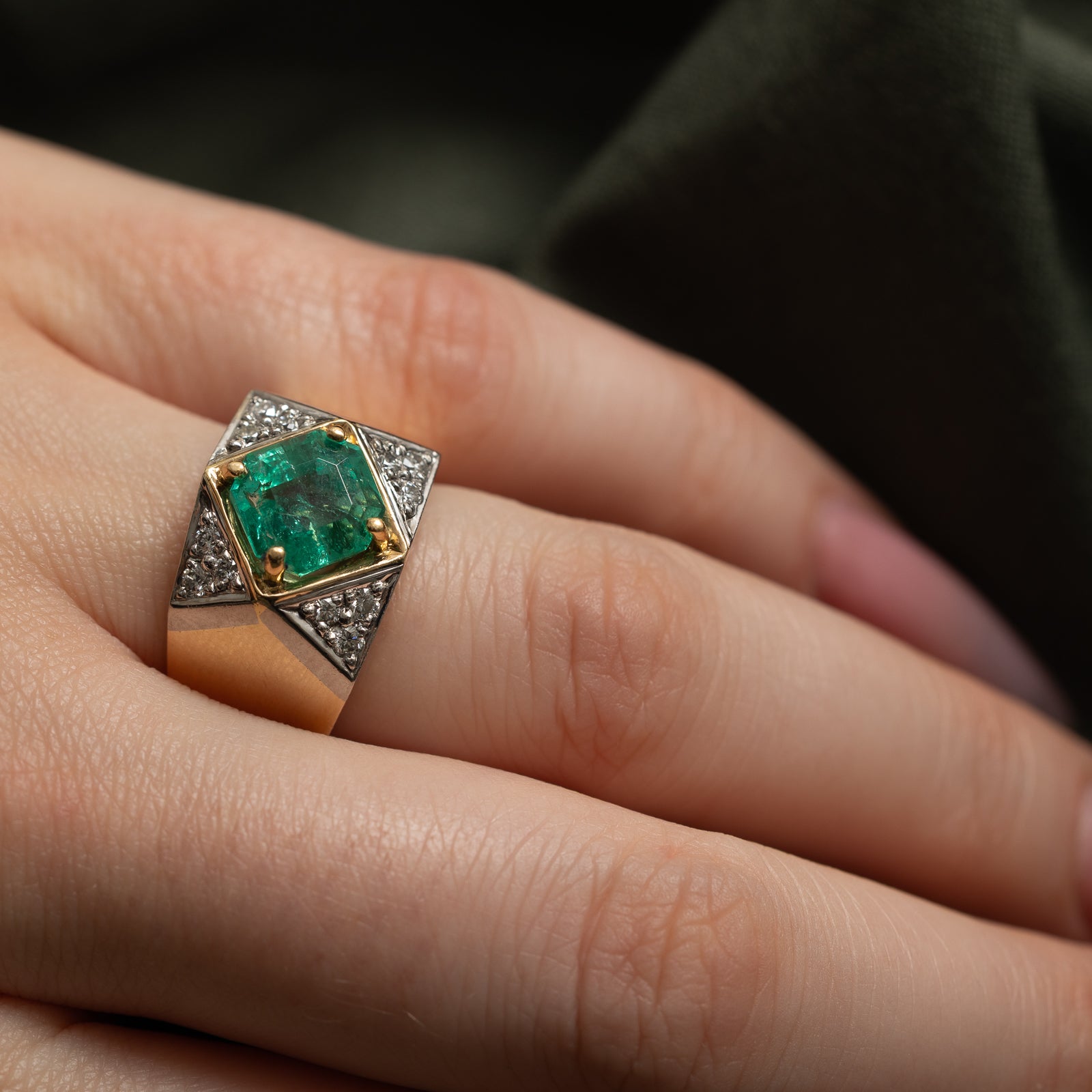 2.10ct Emerald & 0.28ct Diamond Ring - Size 6.75 - Elegant Wedding, Engagement & Anniversary Jewelry Gift for Women