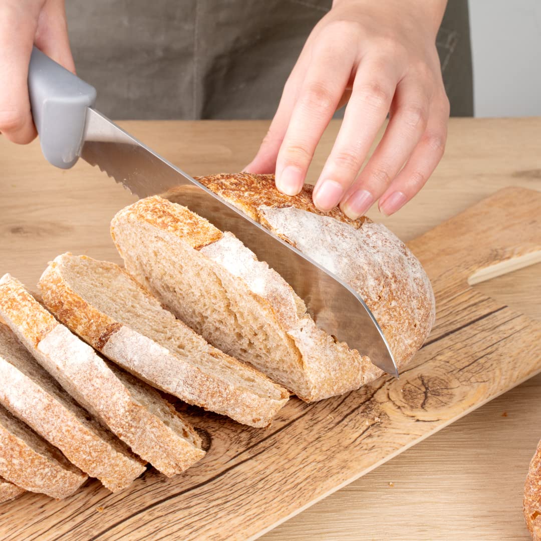 Restaurantware Comfy Grip 8 Inch Bread Knife - Sharp Serrated Stainless Steel Blade with Ergonomic Non-Slip Handle for Slicing Bread, Cake & Pastries | Dishwasher Safe | Perfect for Bakeries, Restaurants & Home Kitchens