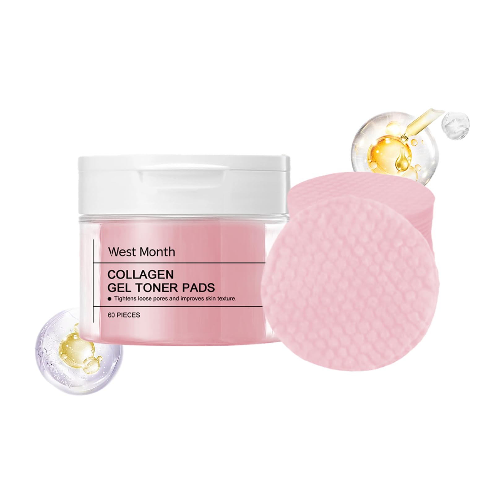 Collagen Gel Toner Pads with Hyaluronic Acid & Panthenol - Korean Moisturizing Facial Cleansing Wipes for Sensitive Skin (60 Pads) - Perfect for Daily Skincare Routine & Post-Workout Refreshment