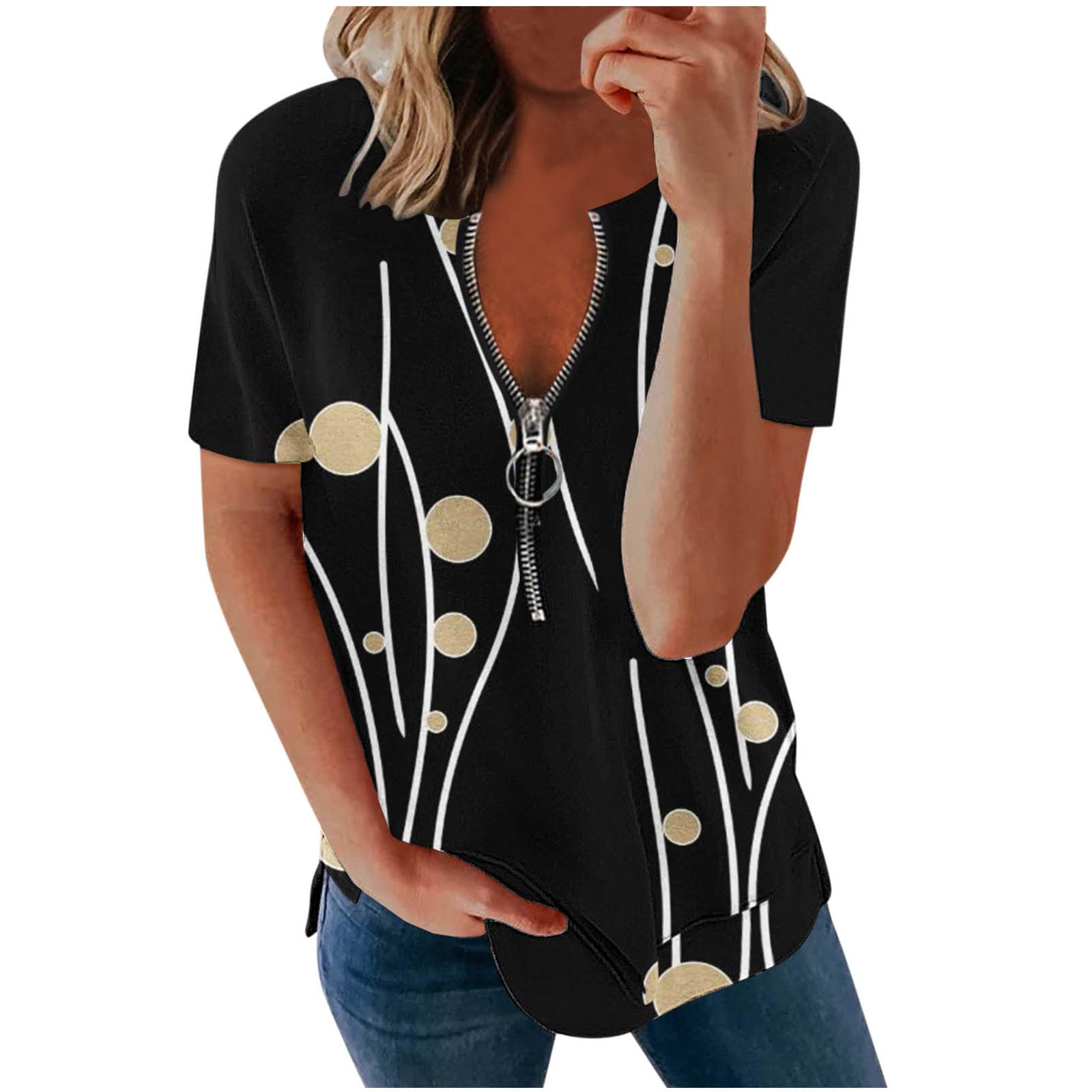 Godbay Women's 2022 Summer Tunic Top - Cute Blouse T-Shirt with Buttons, Half Sleeve Oversized Shirt for Casual Wear | Perfect for Office, Dating & Vacation Outfits