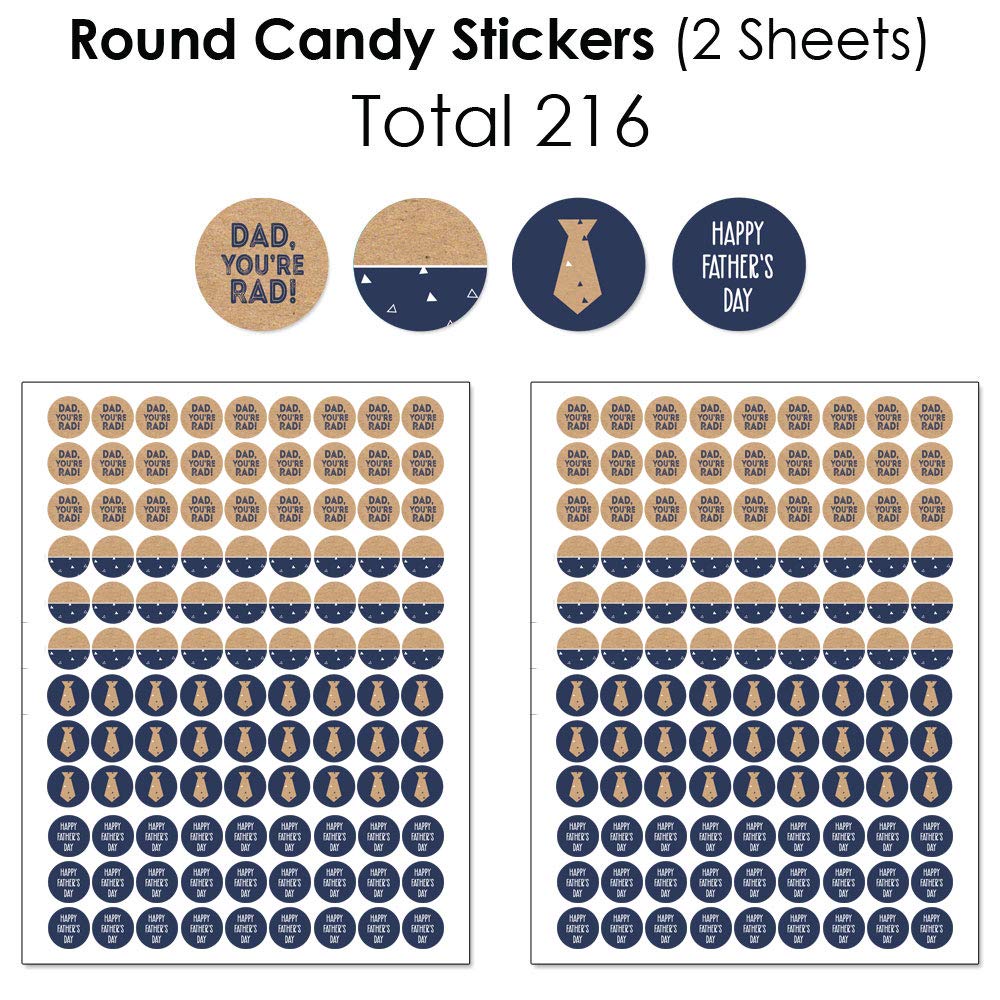 My Dad is Rad Candy Wrappers & Stickers Kit - 304pcs Father's Day Party Favors with Round Candy Labels - Perfect for DIY Treats, Gift Bags & Celebration Decorations