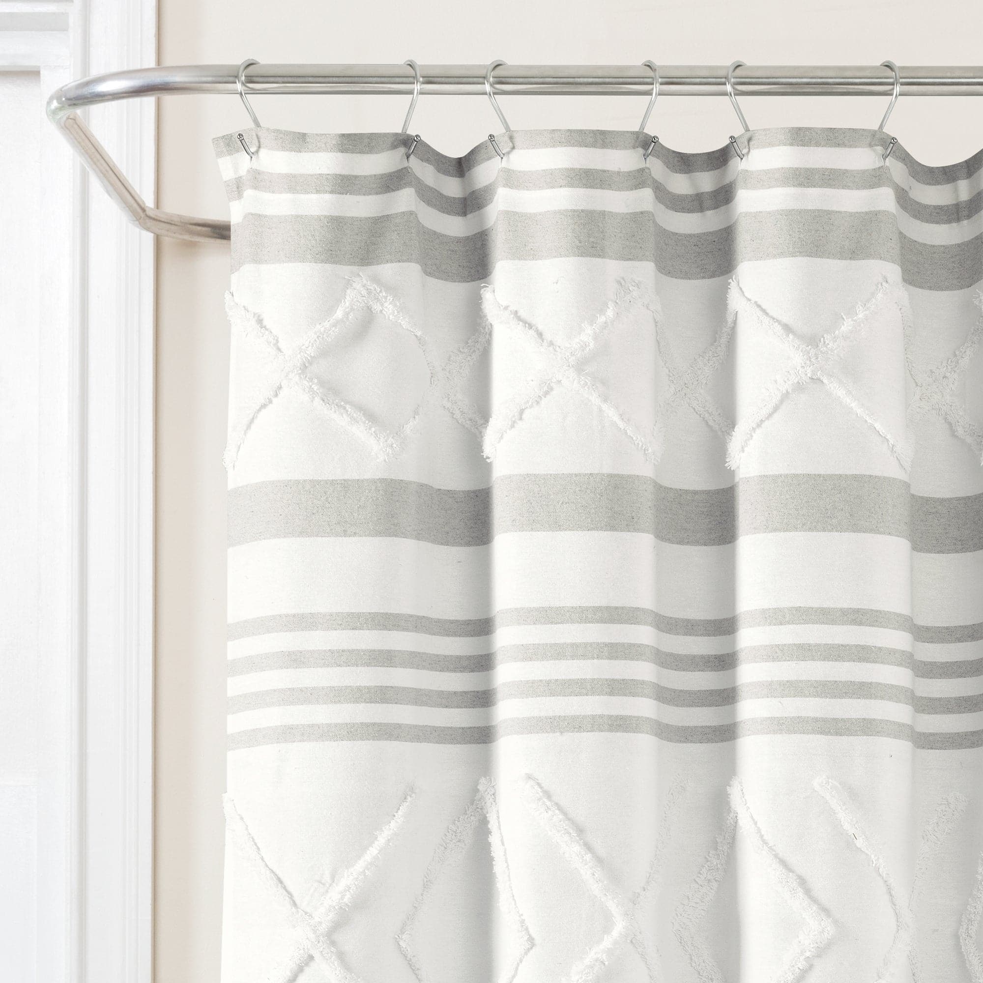 Eco-Friendly Urban Diamond Stripe Woven Tufted Shower Curtain - Waterproof Bathroom Decor for Modern Homes | Perfect for Small Bathrooms & Spa-Like Retreats
