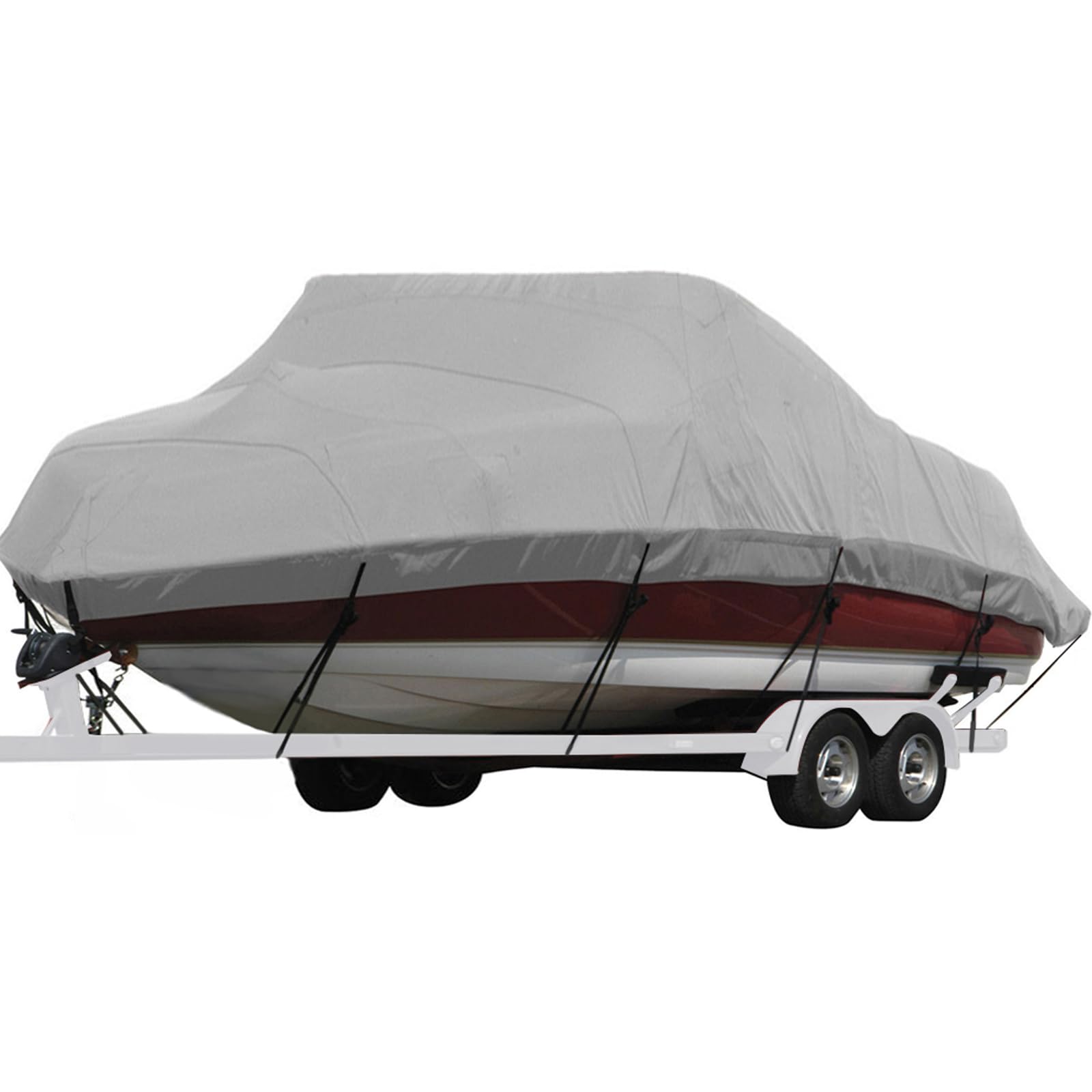 Heavy Duty Polyester Boat Cover - Waterproof Marine Grade Solution-Dyed Yarn - Fits Bass, V-Hull, Tri-Hull, Fish & Ski, Runabout Bowrider Boats (24'-26') - Perfect for Outdoor Storage & Boat Protection