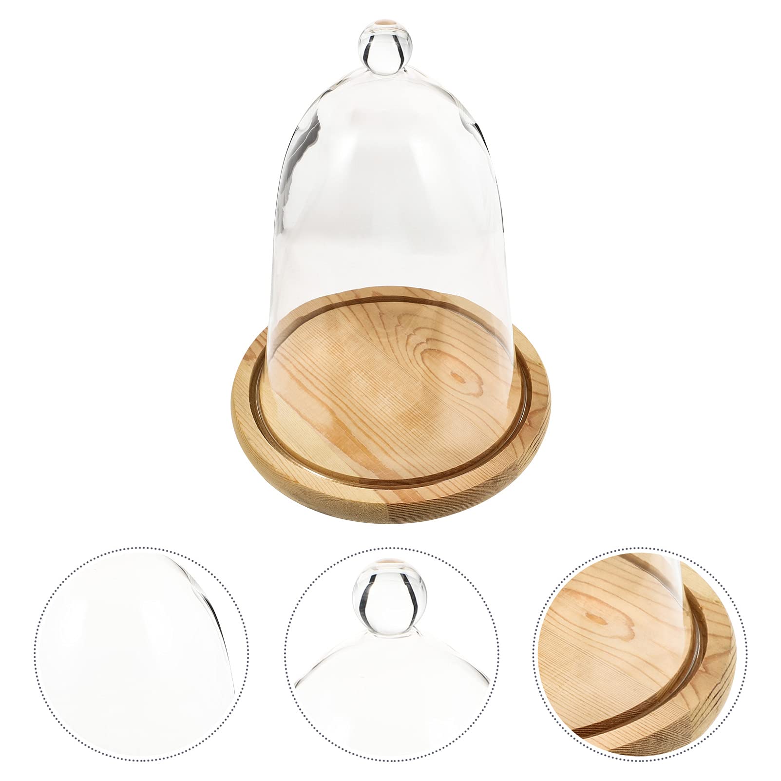 1 Set Mini Glass Cloche Dome Terrarium - Tabletop Display Case for Micro Landscape, Succulent Plants, Mini Cakes & Cheese Trays - Eternal Flower Glass Cover with Wooden Base - Perfect for Home Decor, Wedding Centerpieces & Office Desk Display