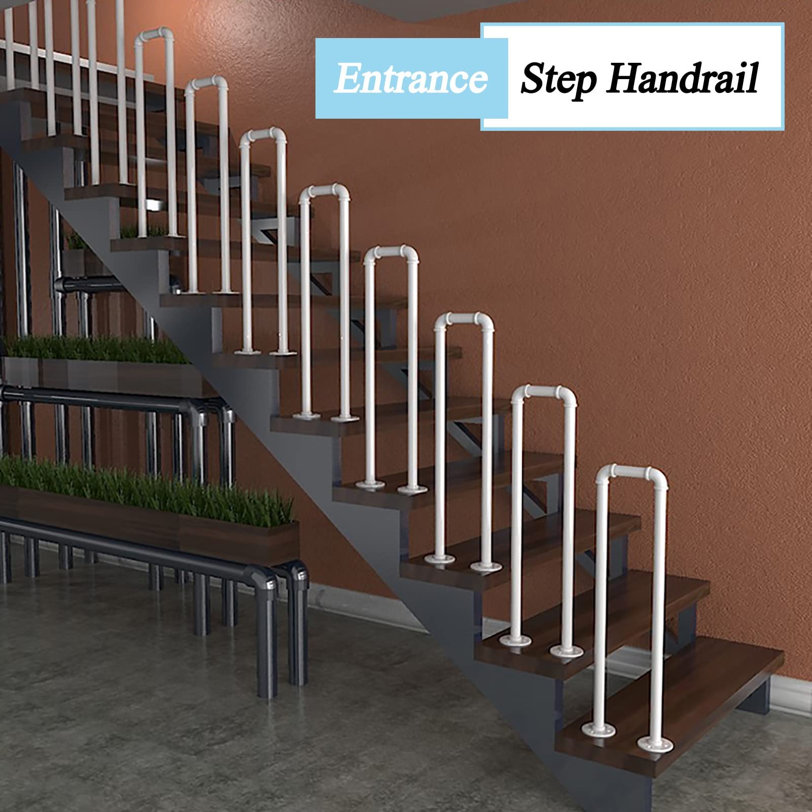 Advap Safety Stair Railing - Outdoor Wrought Iron Handrail for Steps & Decking (2.8 FT, White) | Durable Exterior Step Railing for Home Safety & ADA Compliance | Perfect for Porches, Gardens & Pool Areas