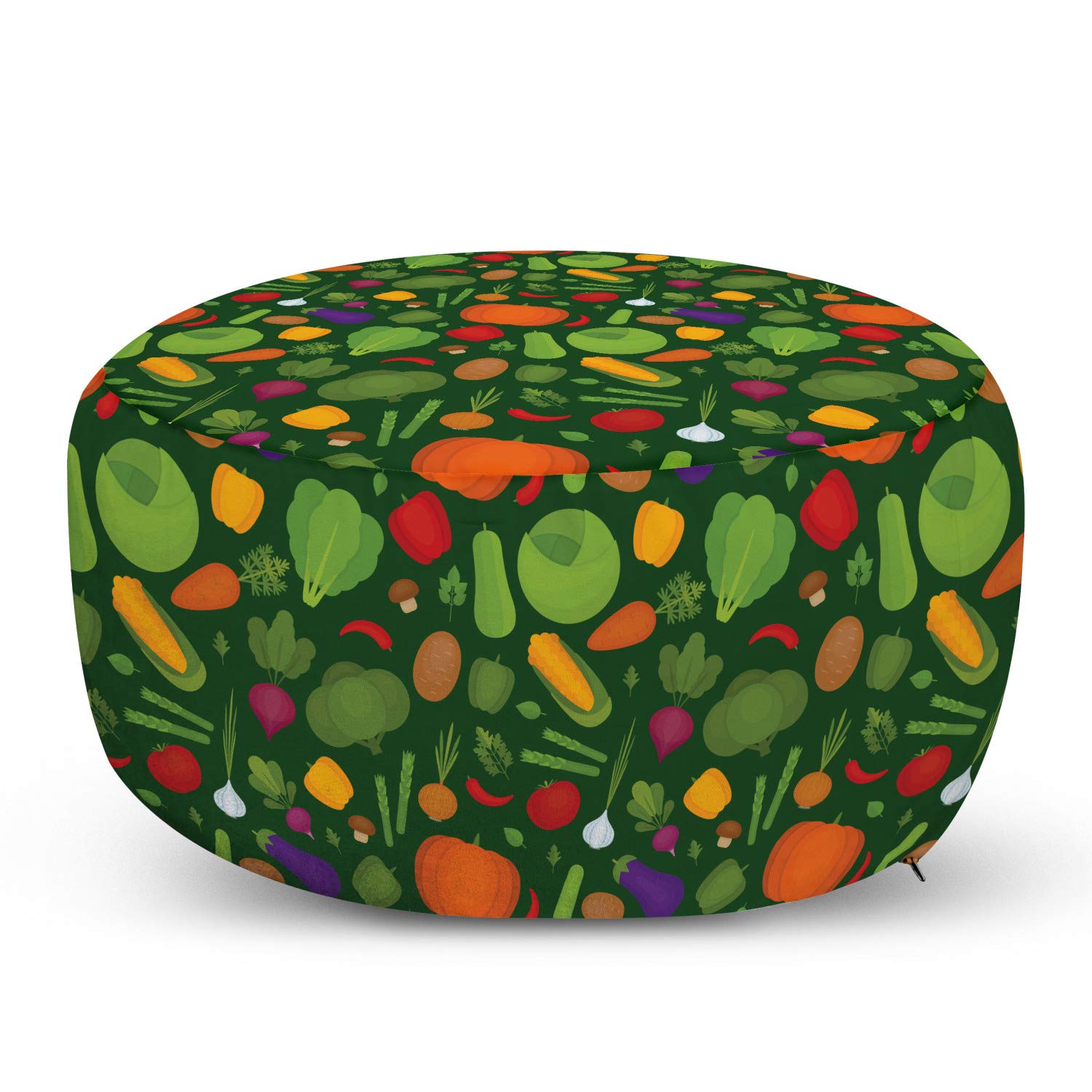 Ambesonne Vegetables Ottoman Pouf - Organic Food Pattern with Carrot, Pepper, Potato & Corn - Soft Foot Rest with Removable Cover for Living Room & Bedroom - Emerald Multicolor - Perfect for Home Decor, Lounge Seating & Cozy Reading Nook