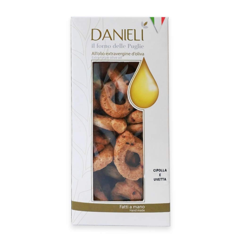 Authentic Italian DANIELI Taralli Snacks with Onions & Raisins - 250g | Crunchy Appetizer for Parties, Wine Pairing & Gourmet Gifts