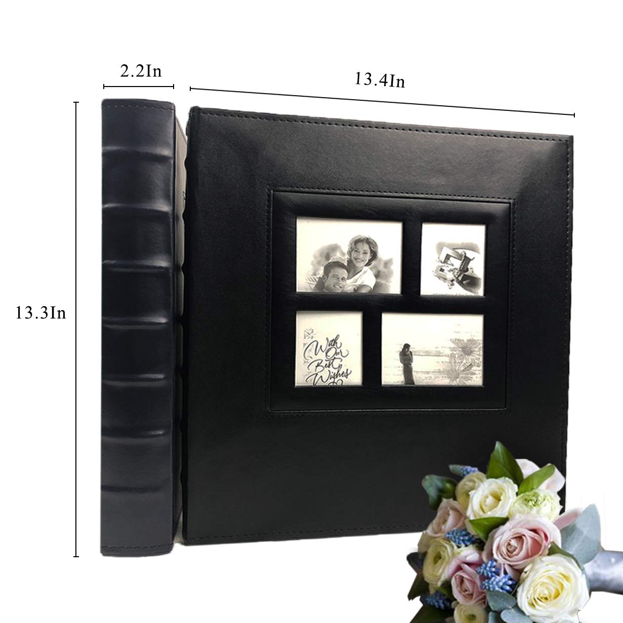 RECUTMS Magnetic Self-Stick Photo Album - 60 Pages Leather Scrapbook for Family Photos, DIY Memory Book - Holds 3x5, 4x6, 5x7, 6x8, 8x10 Pictures - 13.3 x 13.4 Inches (Blue) - Perfect for Weddings, Baby Books & Travel Memories