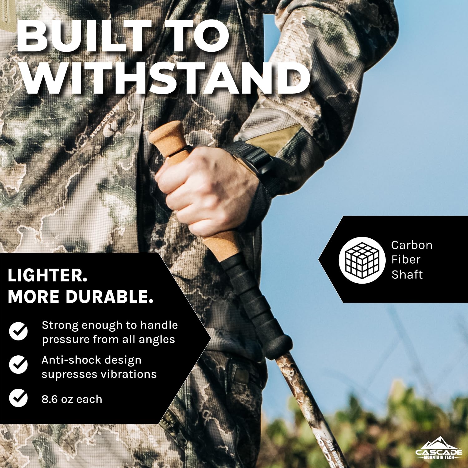Cascade Mountain Tech Carbon Fiber Trekking Poles - Adjustable Quick Lock Hiking & Walking Sticks with Accessories Mount | Lightweight & Durable for Backpacking, Trail Hiking, Mountain Climbing