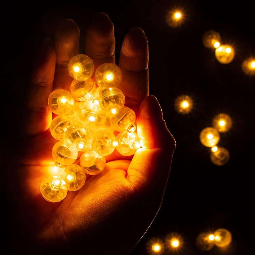 100 Pcs LED Orange Balloon Lights - Tiny Round LED Lamps for Paper Lanterns, Indoor/Outdoor Party Decorations - Perfect for Birthday, Wedding & Event Lighting (Warm White Glow) - Create Magical Atmosphere for Garden Parties, Baby Showers & Holiday Celebrations