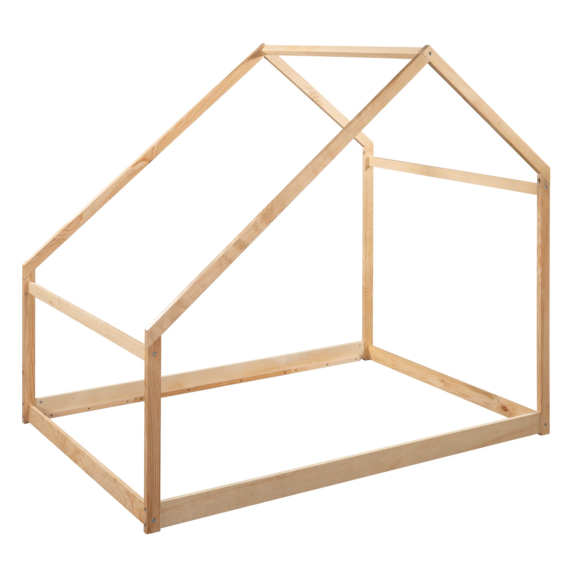 Merax Full Size Wooden House Bed with Roof - Natural Wood Kids Bed Frame for Boys & Girls - Perfect for Bedroom Decor, Playroom, and Imaginative Play