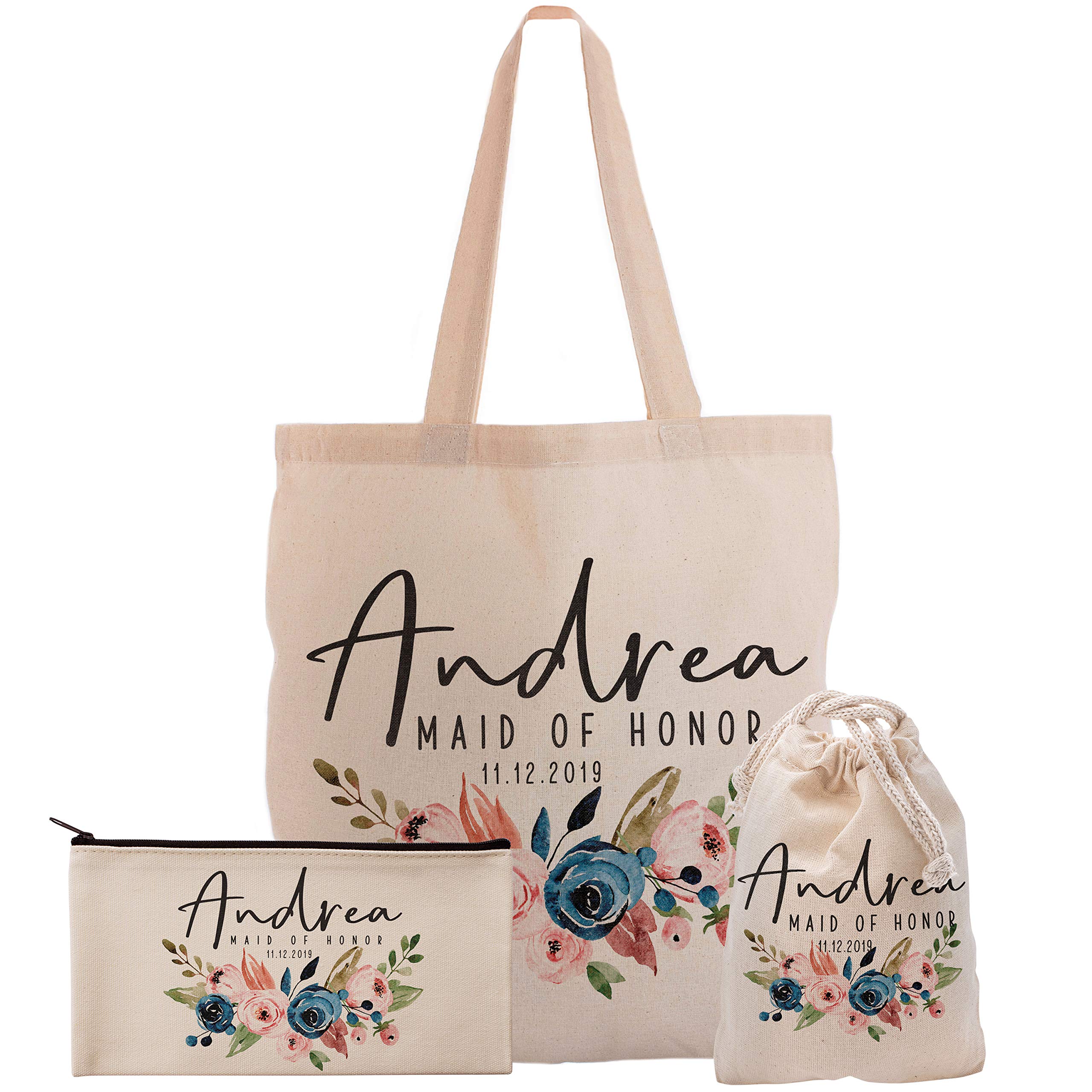Custom Bachelorette Party Gift Set - Personalized Tote Bag, Makeup Bag & 6 Cosmetic Pouches | Bridal Shower Favors, Girls Trip Essentials & Wedding Accessories