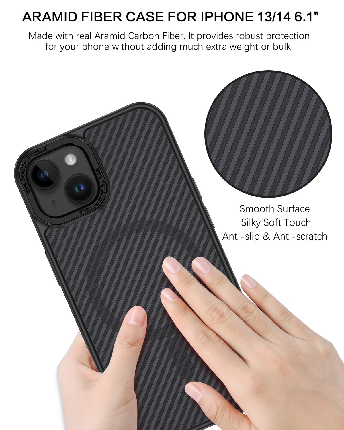 Magnetic iPhone 13/14 Case with Carbon Fiber - Slim Fit, Shockproof & MagSafe Compatible Protective Cover for Women & Men (6.1