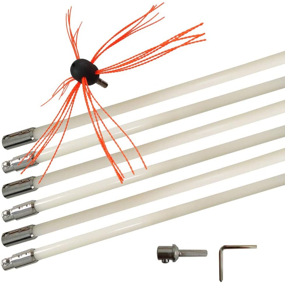 33 FT Chimney Sweep Brush Kit with 10 Nylon Rods - Rotary Drill Powered Chimney Cleaning Tool with Locking System S3087 for Fireplace, Wood Stove & Pellet Stove Maintenance