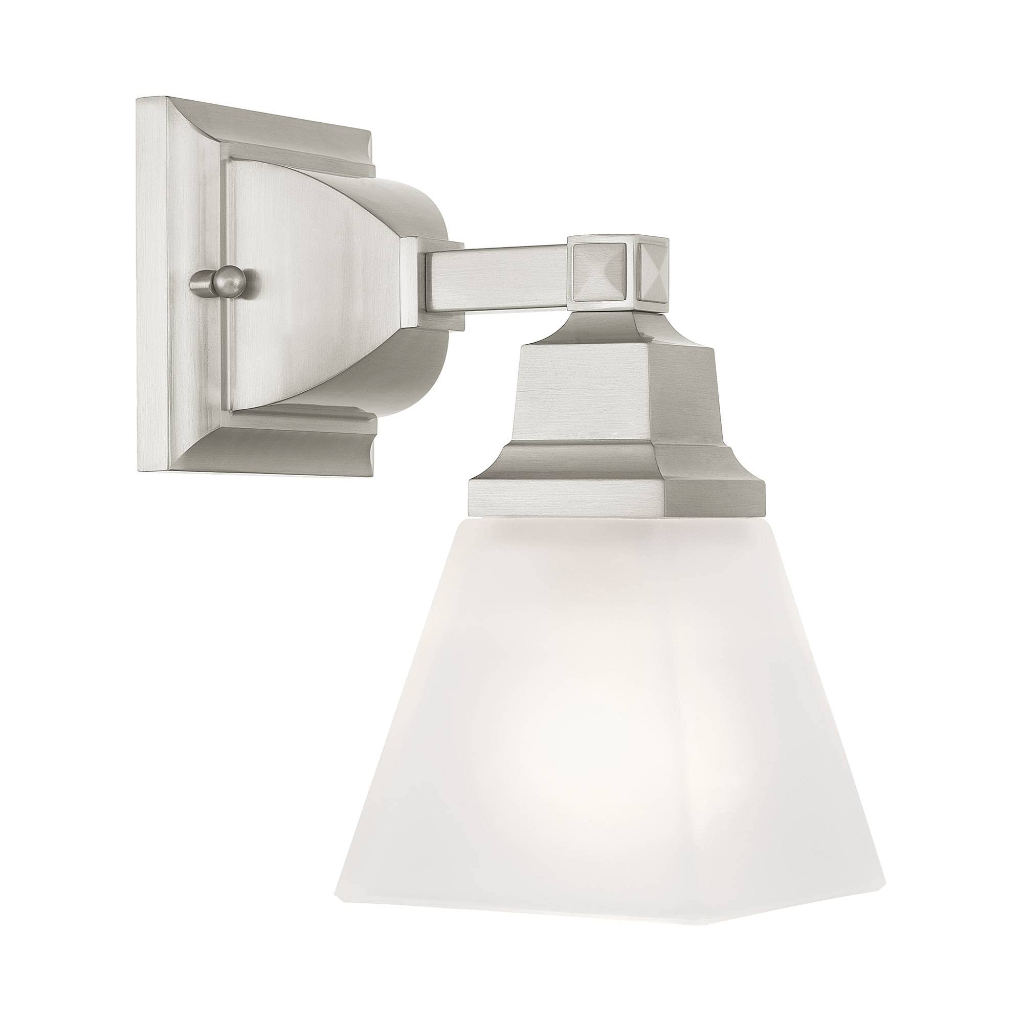 Livex Lighting 1031-91 Mission Style Wall Sconce - Brushed Nickel Finish with Frosted Glass Shade - Perfect for Bedroom, Hallway, and Living Room Lighting