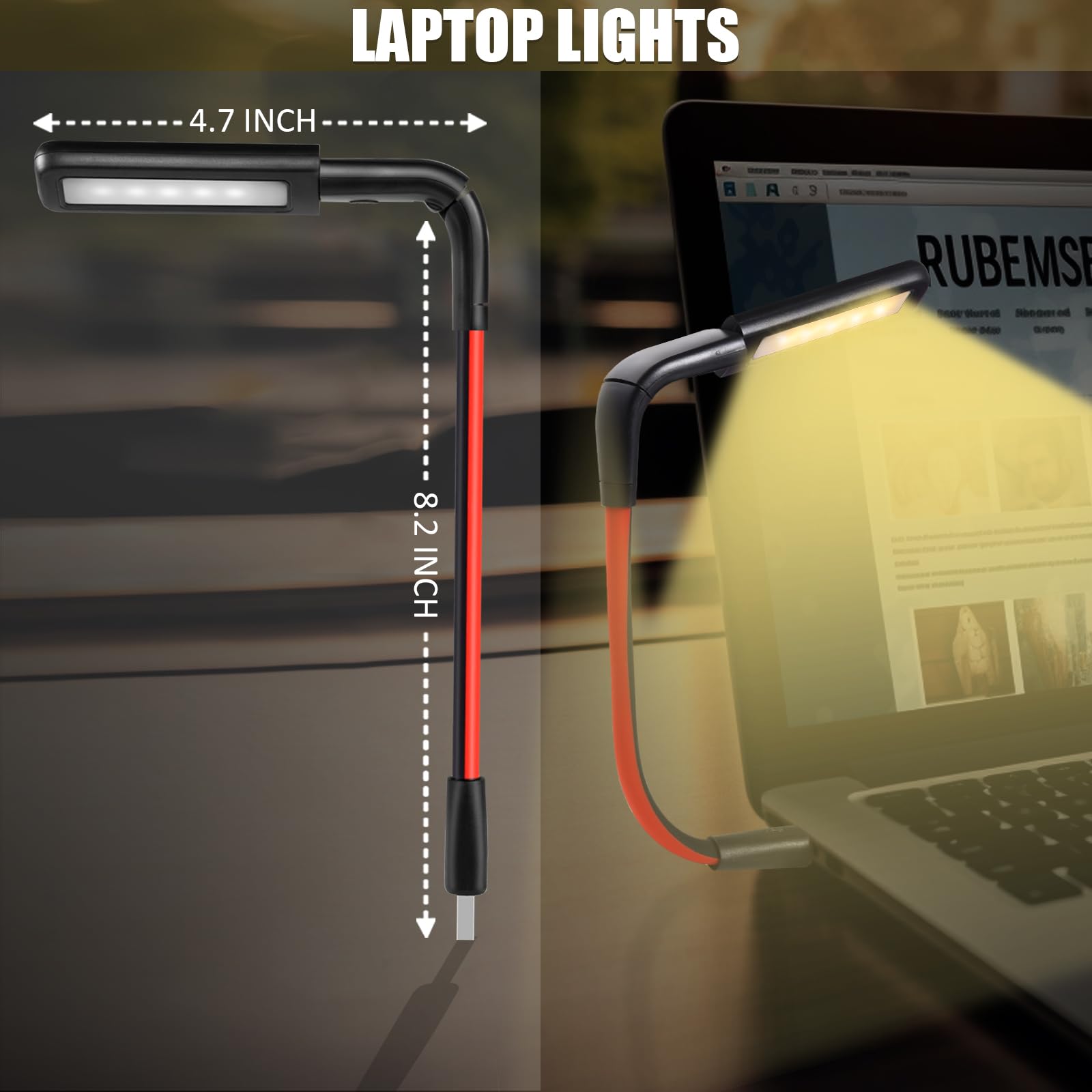 USB LED Light for Laptop - 3 Color Temperature Adjustable, Gesture Sensing, Stepless Dimming Eye-Care Reading Lamp | Flexible Portable USB Light for Keyboard, Camping, Office & Night Reading