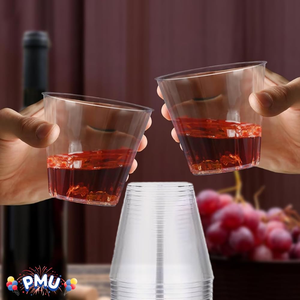 PMU 9 oz Clear Heavy Duty Plastic Tumblers - BPA Free Disposable Drinking Glasses for Parties, Events & Restaurants - Old Fashioned Cup Set (Pack of 600) - Perfect for Cocktails, Iced Coffee & Beverage Service