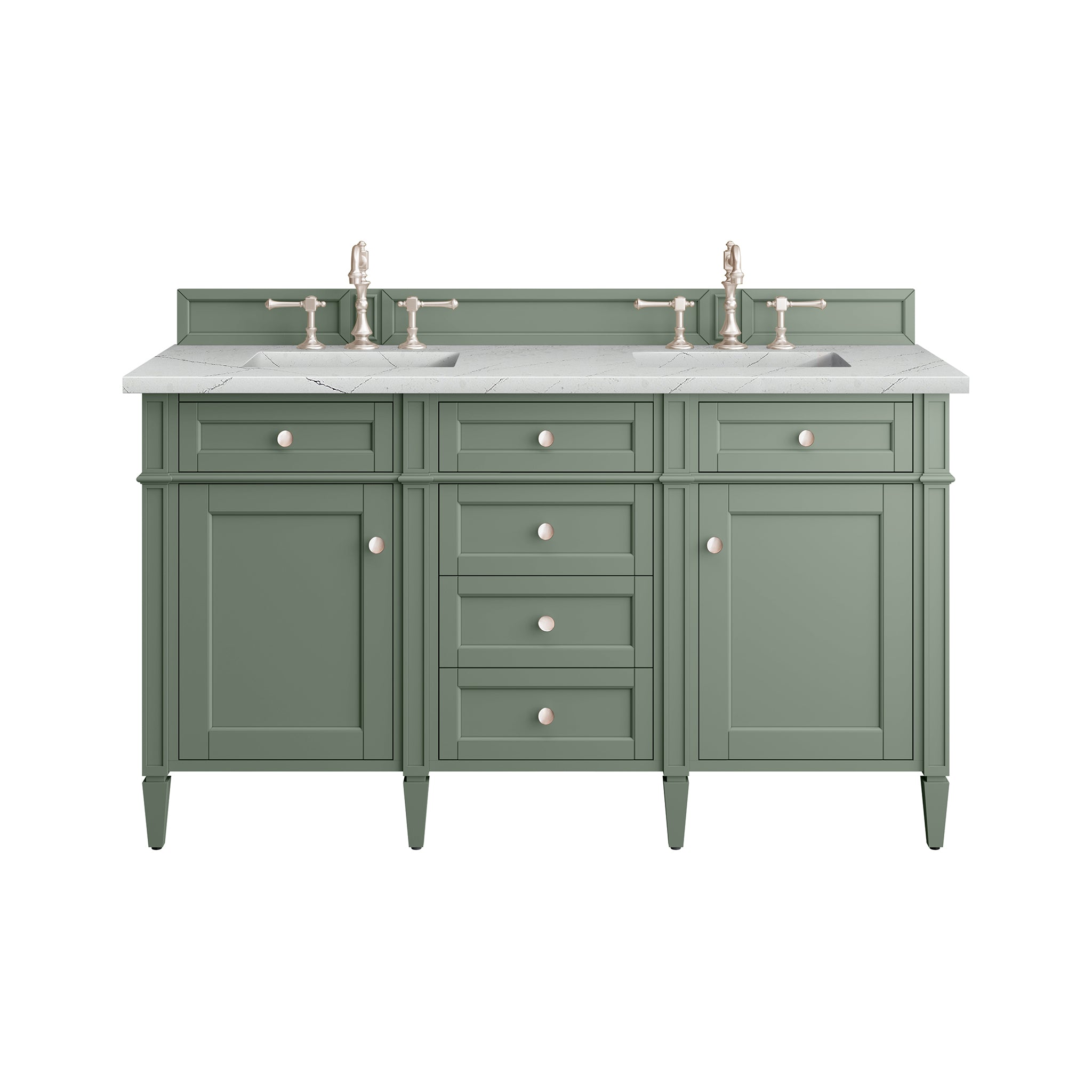 Brittany 60-Inch Double Bathroom Vanity in Smokey Celadon with 3CM Ethereal Noctis Quartz Top | Modern Bathroom Storage Solution for Master Bath & Guest Bath Renovation