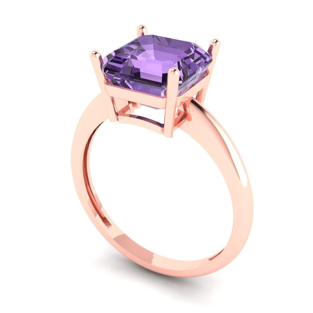 2.5ct Asscher Cut Simulated Alexandrite Solitaire Ring for Women - 14k Rose Gold Engagement, Wedding & Anniversary Jewelry - Perfect for Bridal, Proposals & Special Occasions