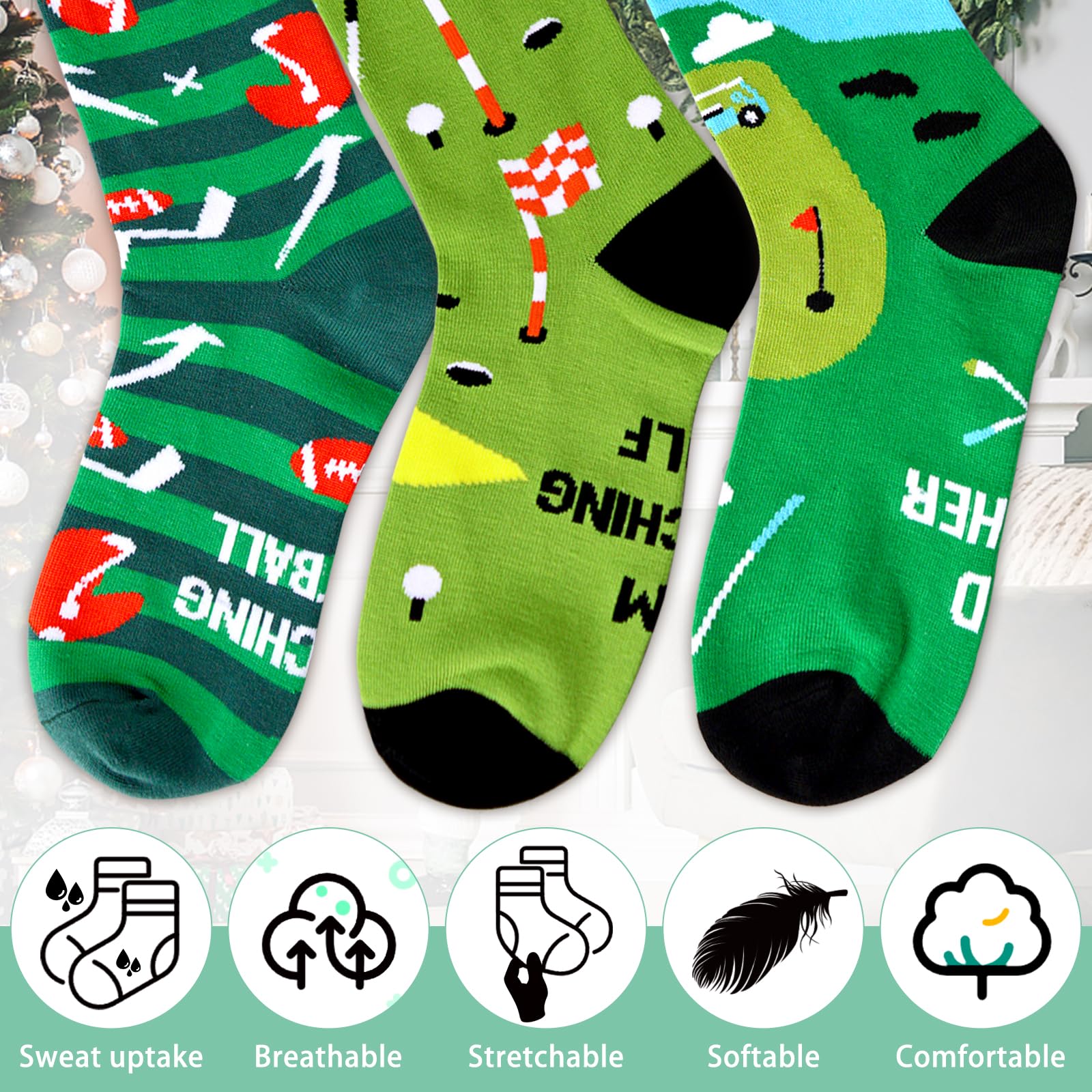 Shintrend Funny Novelty Socks for Men & Women - Golf & Football Themed Comfortable Crew Socks - Perfect Birthday & Christmas Gifts for Sports Lovers (Great for Golf Games, Football Matches & Casual Wear)
