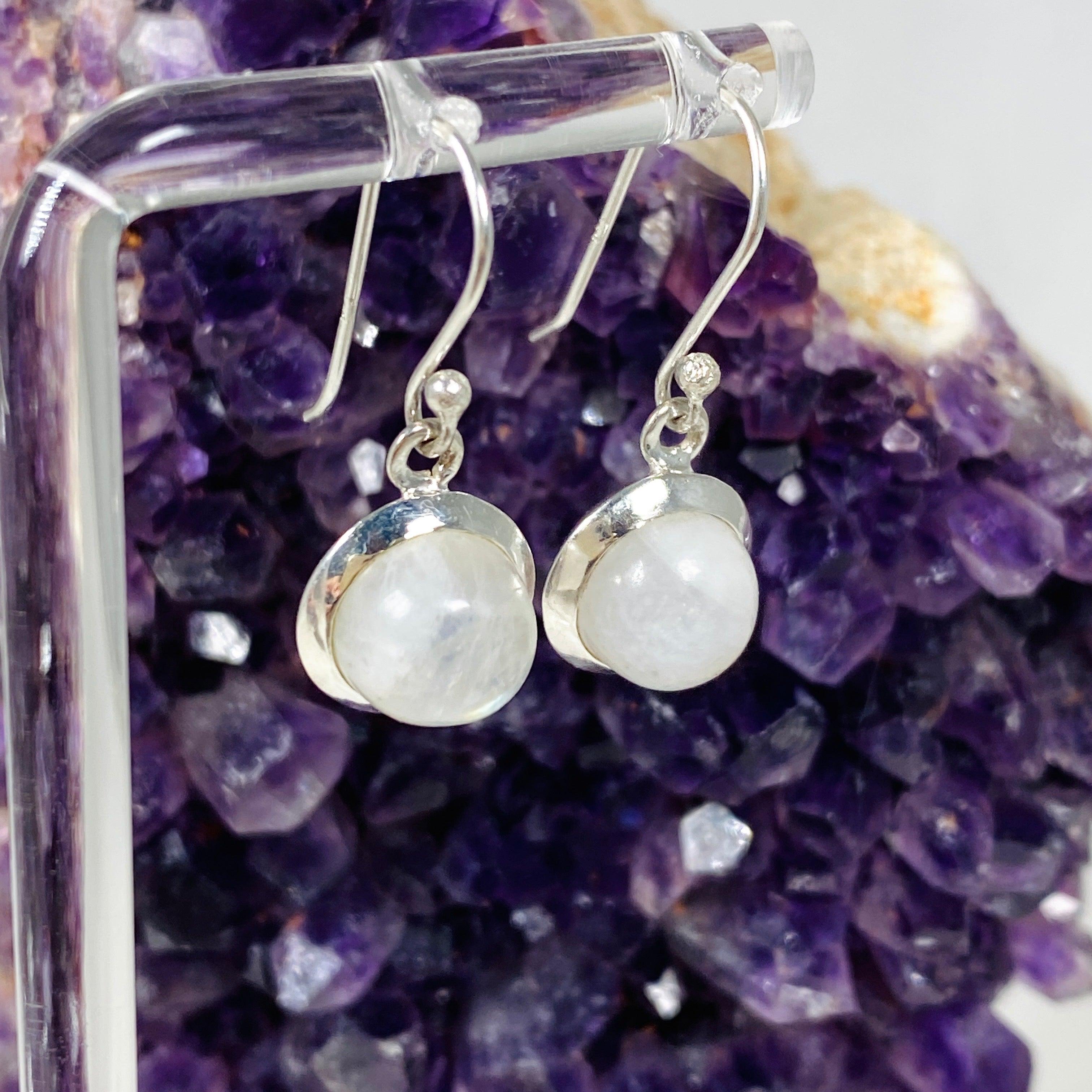 Moonstone Round Earrings KEGJ1400 – Elegant Sterling Silver Dangle Earrings for Women | Perfect for Weddings, Parties & Everyday Wear