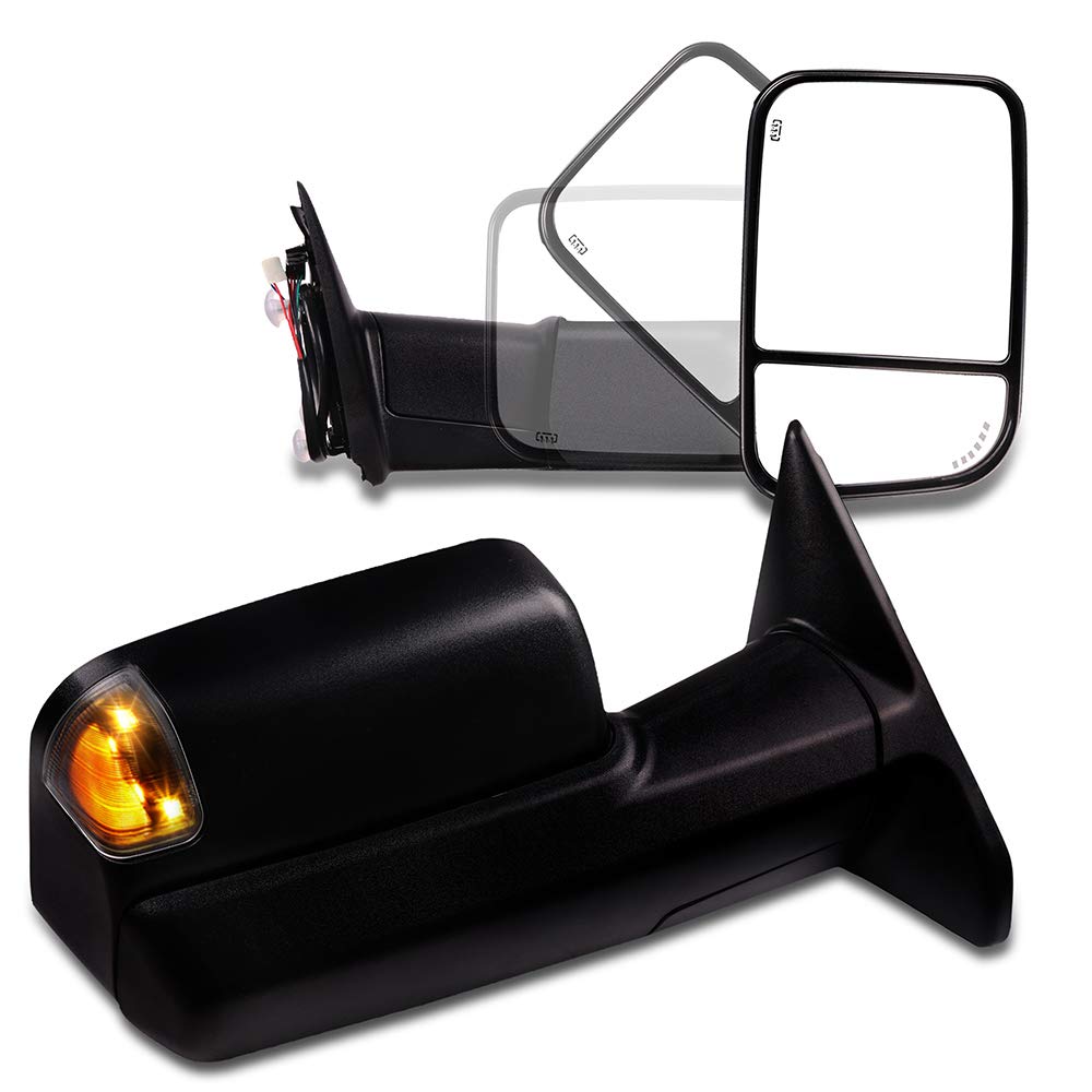 FINDAUTO Power Heated Towing Mirrors with Turn Signal & Puddle Light - Compatible with Dodge Ram 1500/2500/3500 (2010-2018) - Left & Right Side Black Mirrors for Enhanced Visibility & Safety During Night Towing
