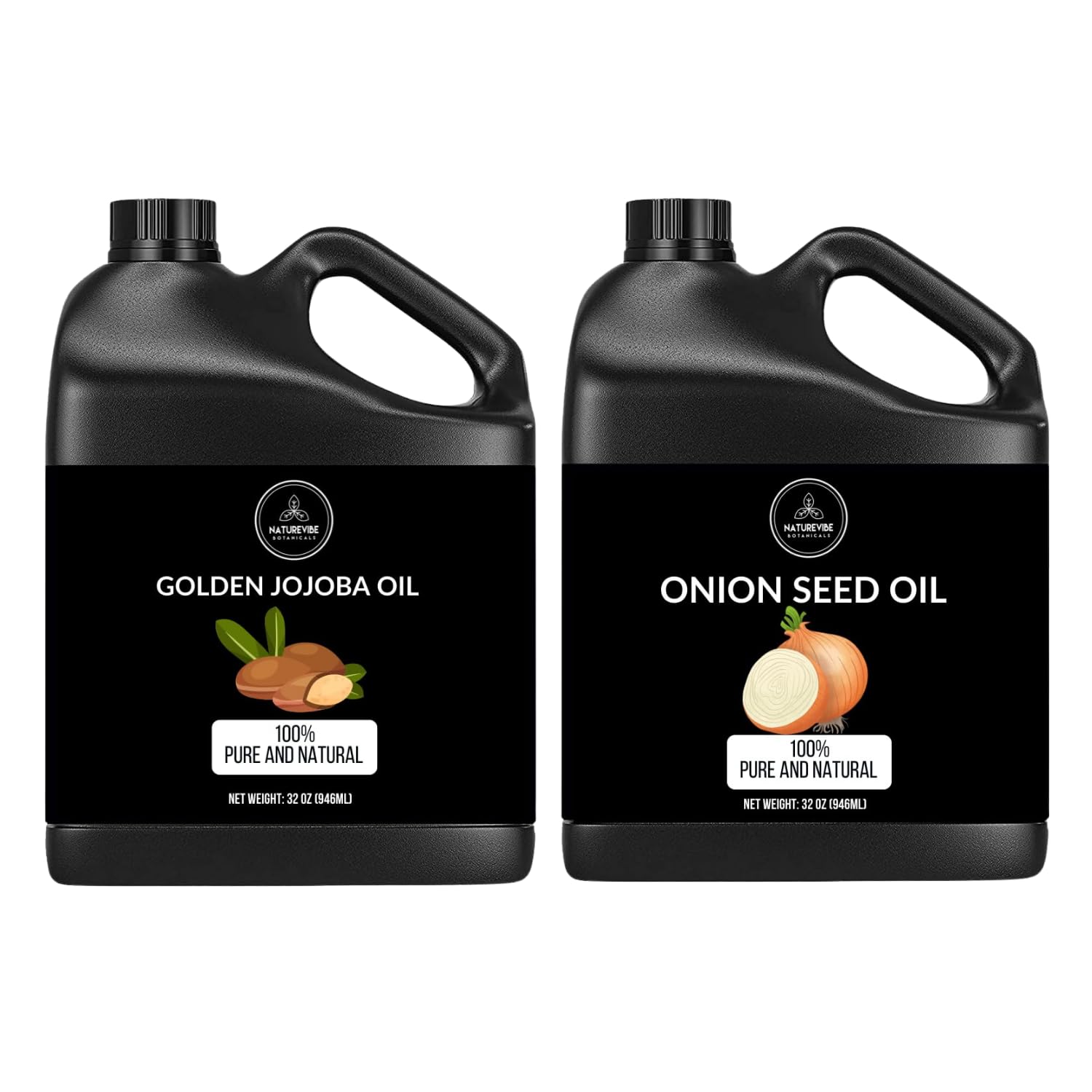 Naturevibe Botanicals Organic Jojoba Oil & Onion Oil Combo - 32oz Each | Pure Cold-Pressed Hair & Skin Care Treatment for Dry Scalp, Hair Growth & Moisturizing | Perfect for DIY Beauty Recipes & Massage Therapy
