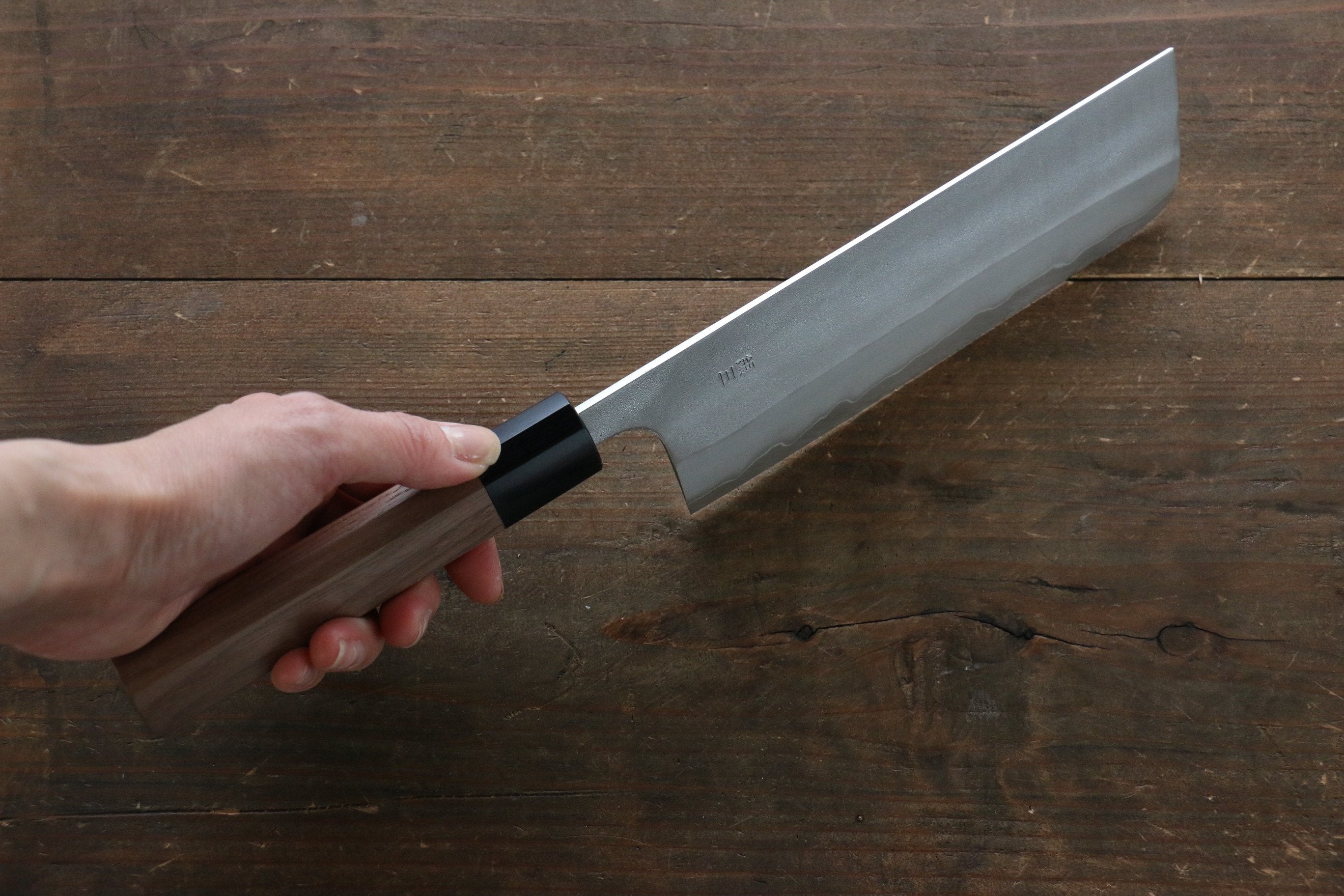 Nao Yamamoto Nashiji Nakiri Knife 165mm - Japanese Silver Steel No.3 Blade with Walnut Handle - Perfect for Vegetable Chopping, Slicing & Food Prep