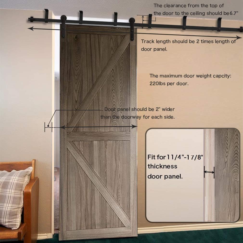 4-12FT Sliding Barn Door Hardware Kit - Ceiling Mount Style with 8.2FT Rails for 50