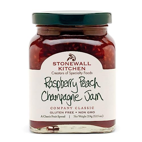 Premium Stonewall Kitchen Raspberry Peach Champagne Jam - 12.5 oz Gourmet Fruit Spread for Breakfast, Desserts & Gift Giving