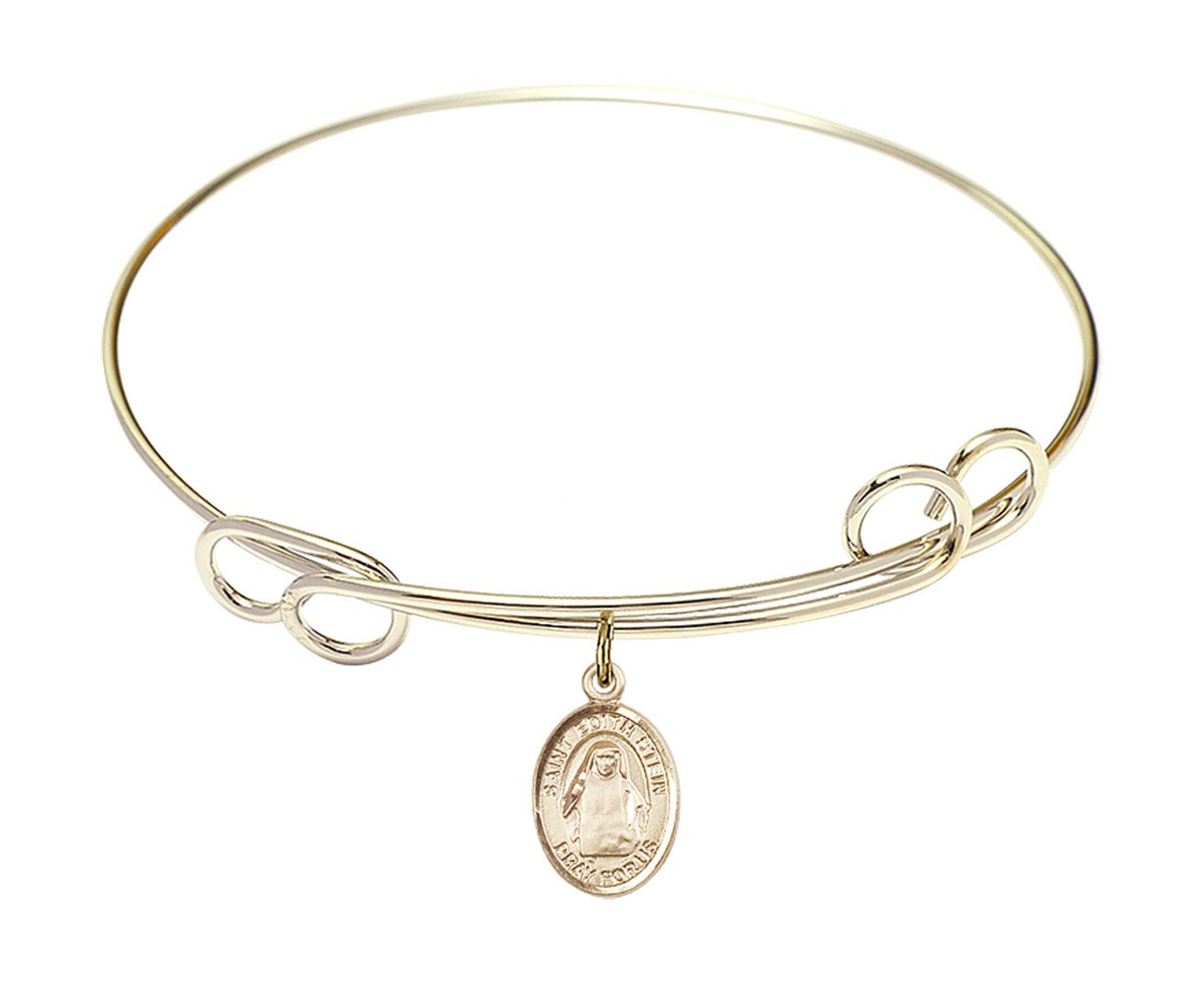 7 1/2 Inch Round Double Loop Bangle Bracelet with St. Edith Stein Charm - Elegant Religious Jewelry for Women, Perfect for Church, Weddings & Special Occasions