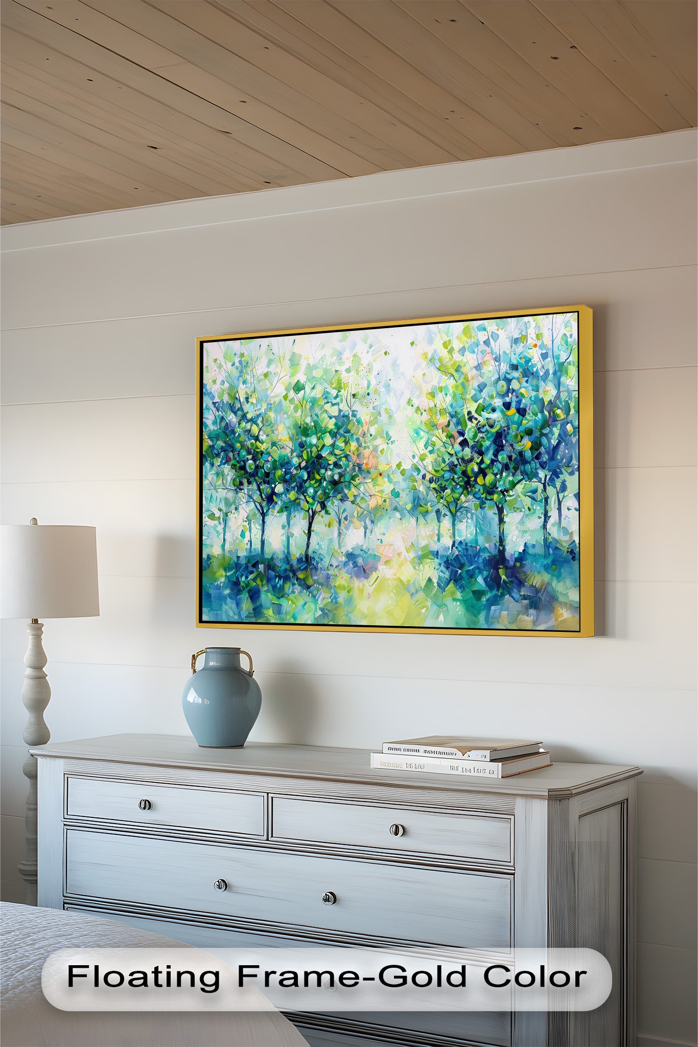 Blue & Green Forest Landscape Abstract Nature Oil Painting - Handmade Canvas Wall Art for Living Room, Bedroom & Office Decor