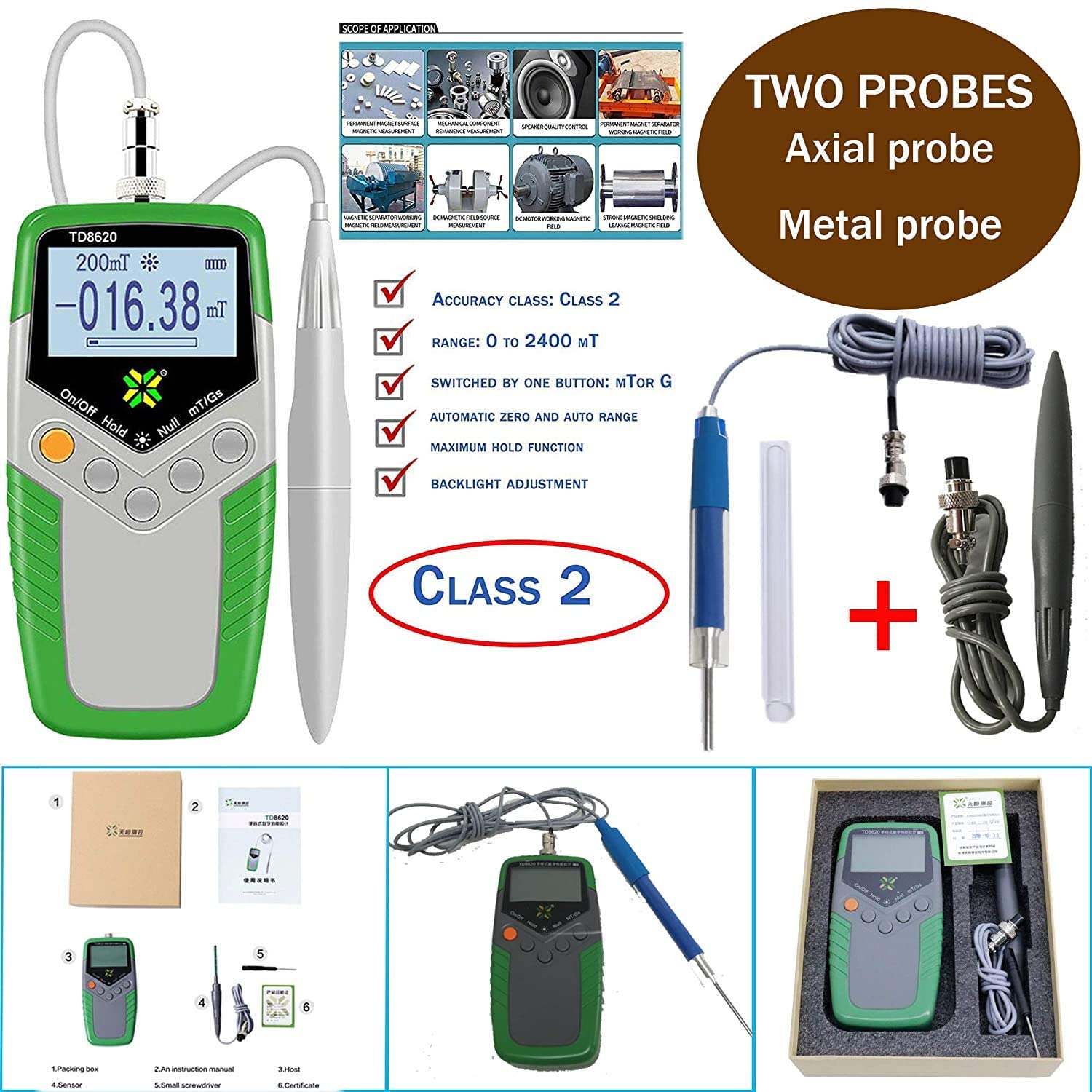 Digital Tesla Meter Gauss Meter with Axial & Hall Probes - High Accuracy Magnetic Field Tester (2% mT/Gs) for Home, Lab & Industrial Applications