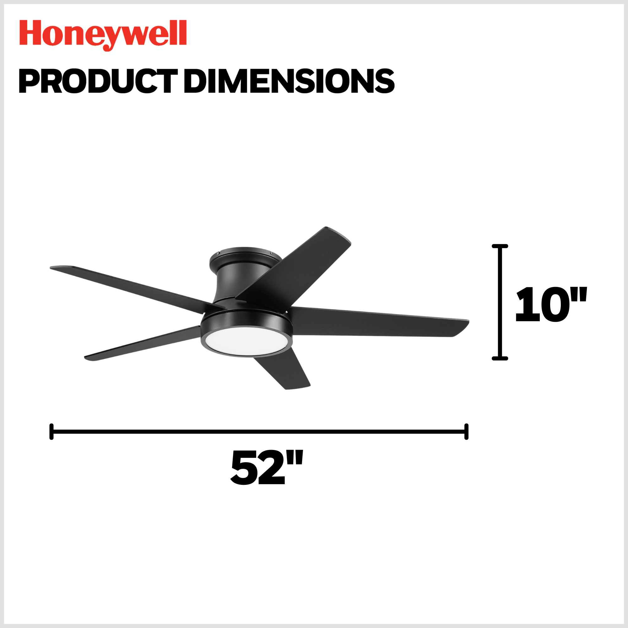 52 Inch Honeywell Tynesdale Matte Black Ceiling Fan with Color Changing LED Light & Remote Control - Perfect for Living Room, Bedroom, and Outdoor Patio Cooling