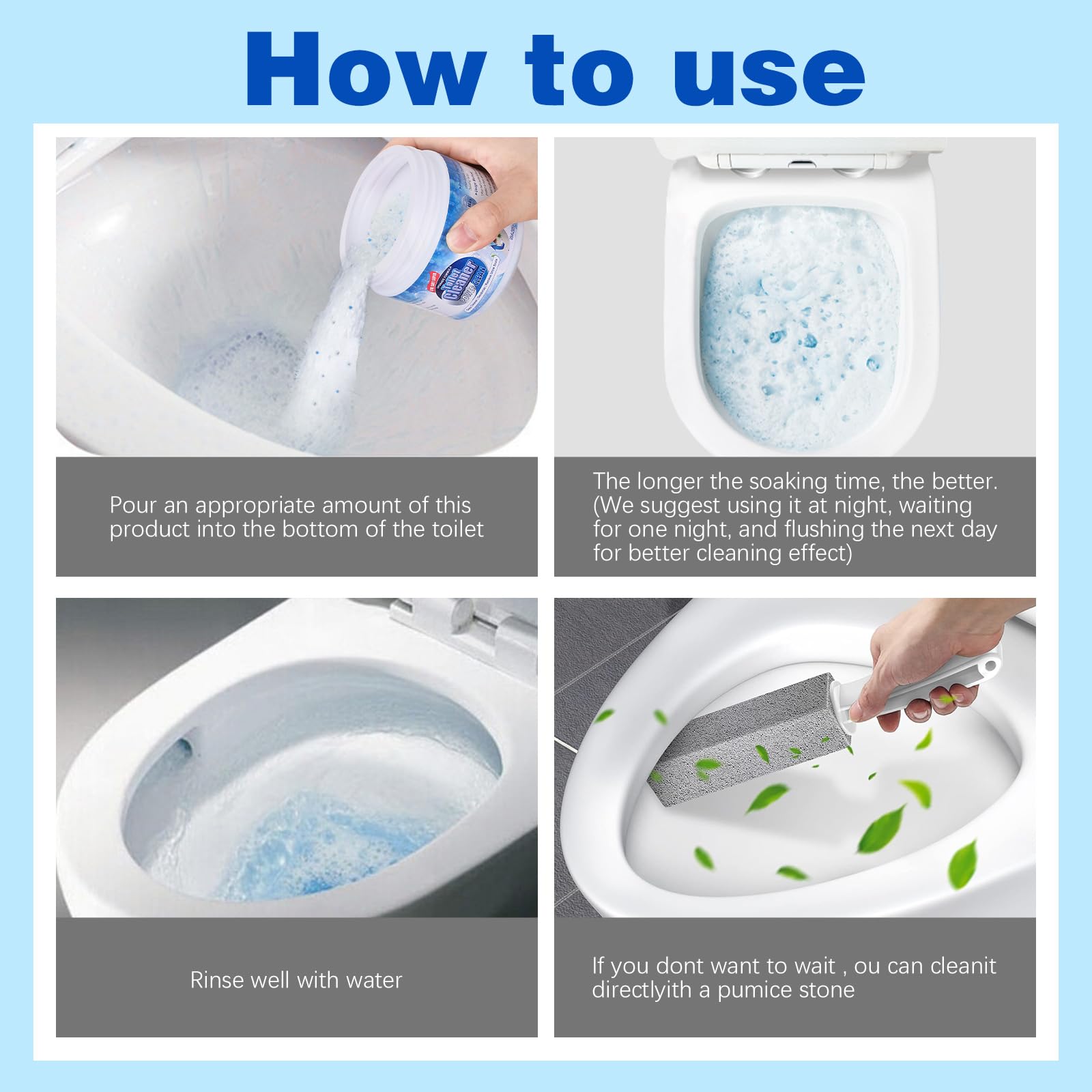 Pumice Stone Toilet Bowl Cleaner Powder - Remove Hard Water Rings & Calcium Buildup - Effective Toilet Brush for Bathroom Cleaning - Ideal for Stubborn Stains in Toilets, Sinks & Tubs