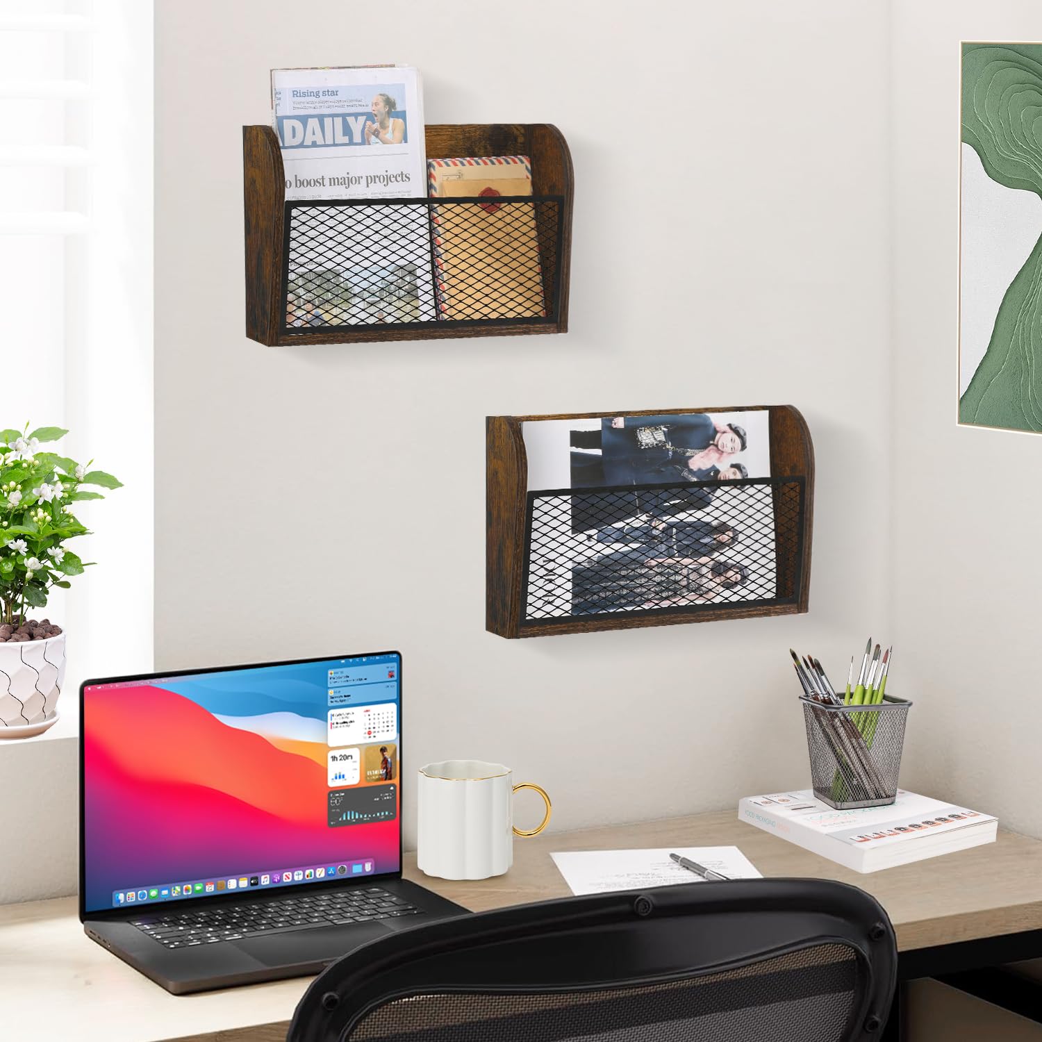 YINMIT Wall File Organizer - 2 Pack Hanging File Holder, Wall Mounted Office Organizer for Documents & Papers - Perfect for Home Office, Classroom & Workspace Organization