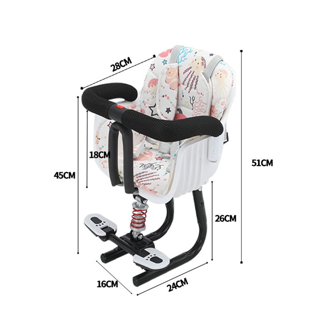 Kids Bike Seat - Detachable Front Bicycle Child Seat with Shock Absorbing & Pedal Guardrails for Scooter, Motorcycle & Bike | Safe Toddler & Baby Bike Riding Accessory for Outdoor Family Adventures