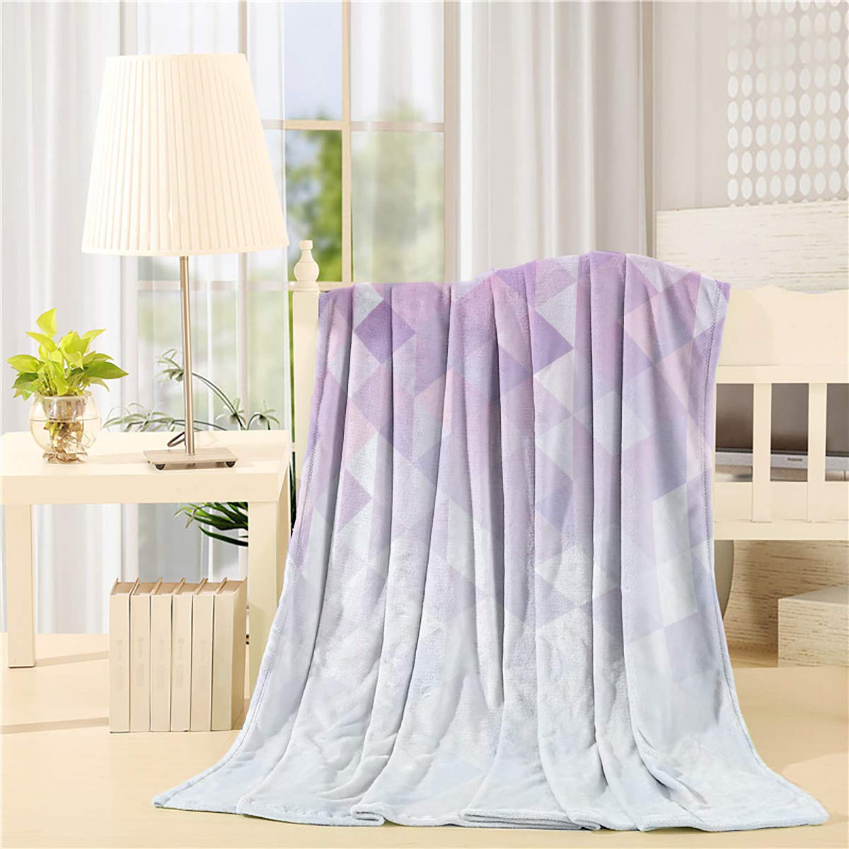 MUSEDAY 60x80 Inch Geometric Plush Fleece Throw Blanket - Ombre Purple Mosaic Triangle Pattern, Ultra Soft Lightweight Blanket for Couch, Bed, Sofa, Travel & Stadium - Modern Art Design Cozy Blanket for Home Decor