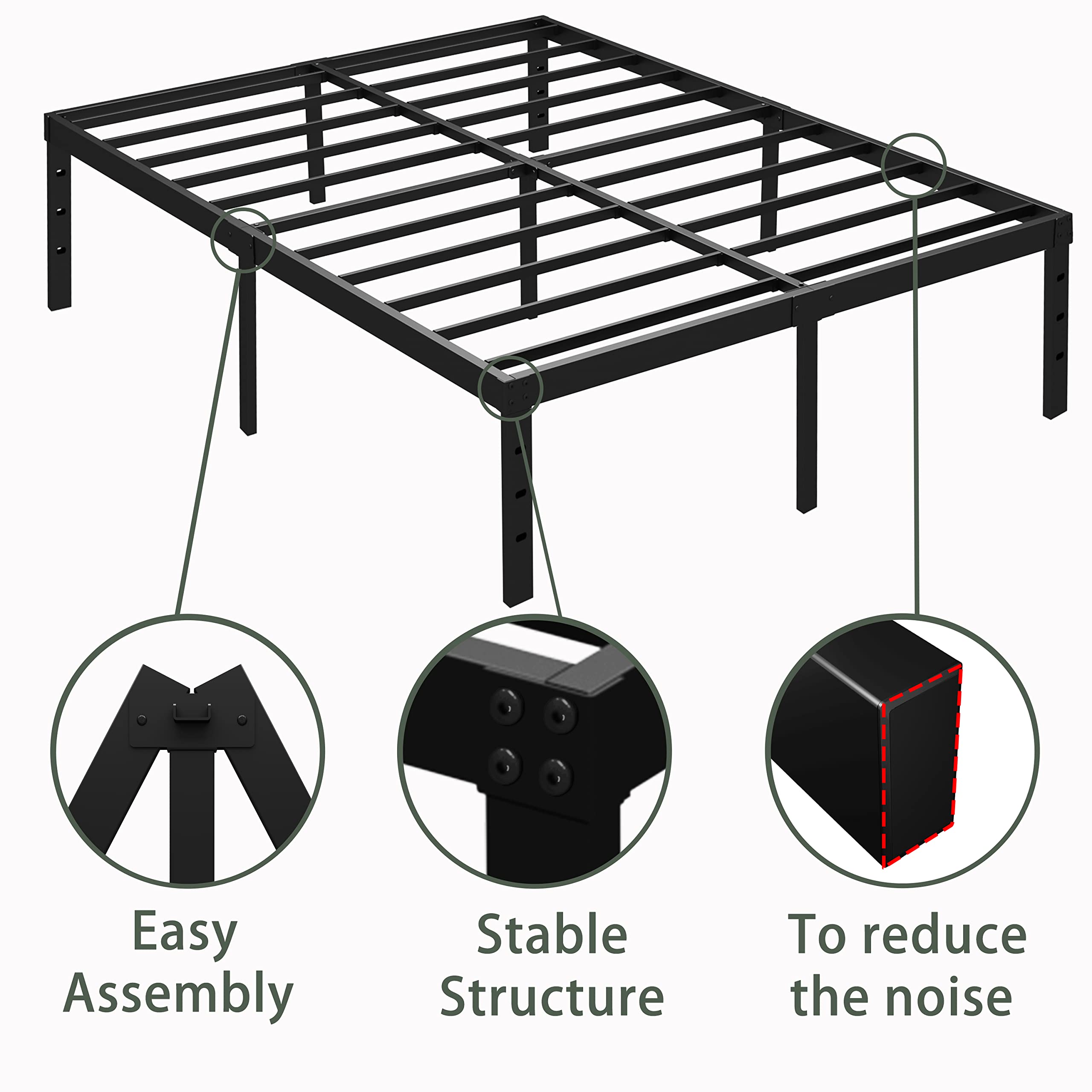 14 Inch Queen Bed Frame Metal - Heavy Duty Platform Bed Frame Queen Size, No Box Spring Needed, Easy Assembly, Noise Free - Perfect for Bedroom, Guest Room, Dorm, Apartment