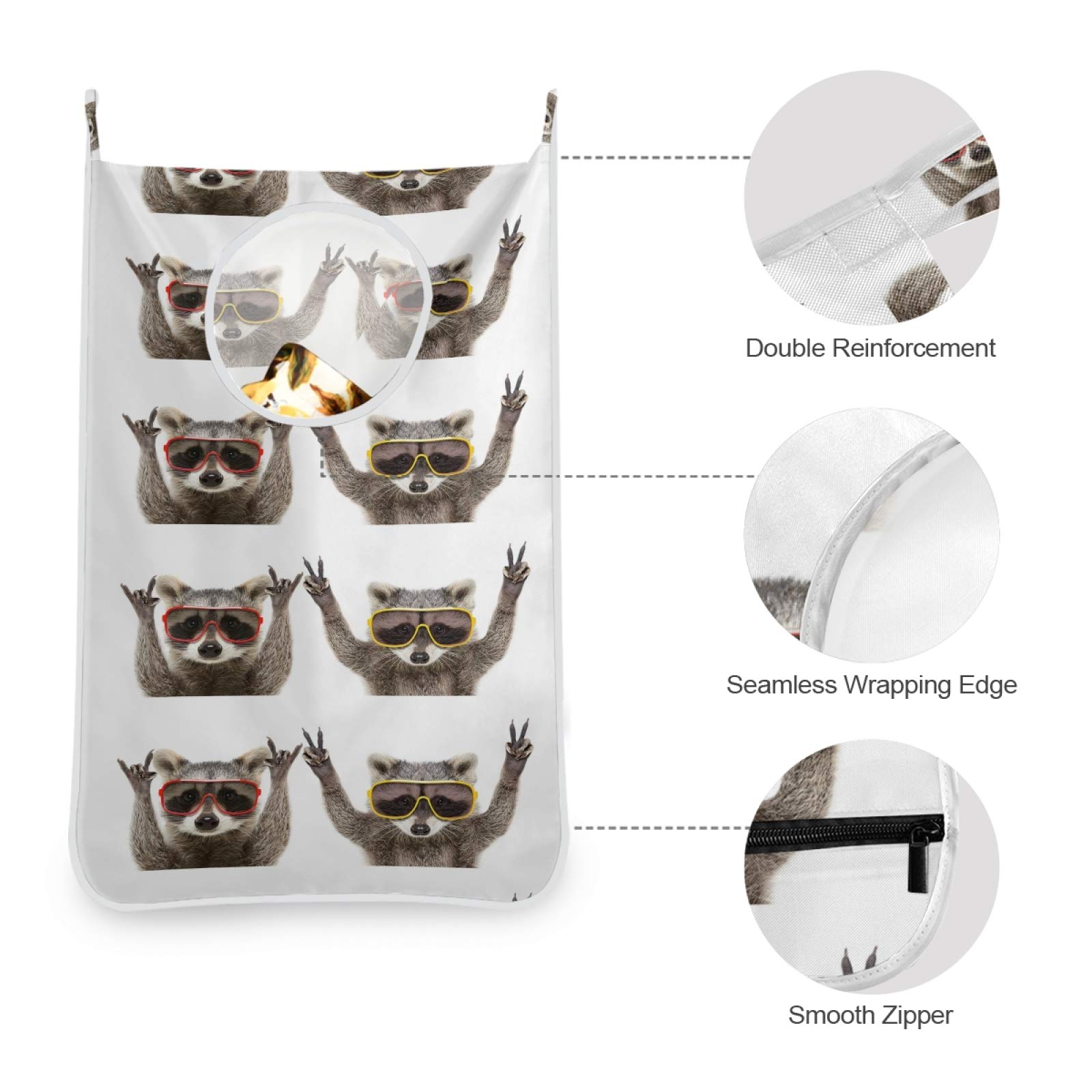 Funny Raccoon with Sunglasses Hanging Laundry Hamper Bag - 1PC Over The Door Clothes Storage Organizer for College Dorm, Bathroom & Bedroom | Perfect for Dirty Clothes, Towels & Linens Organization