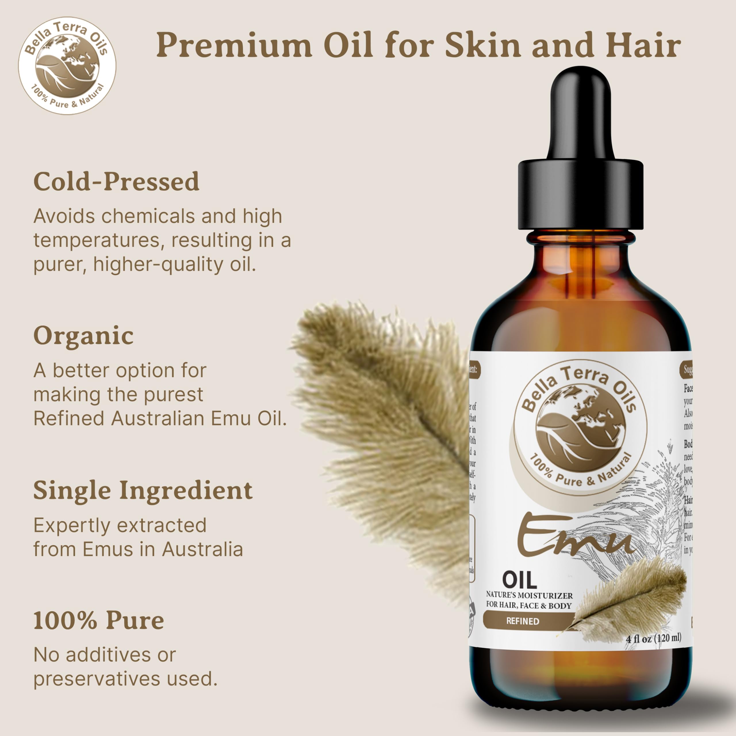 Pure Emu Oil by Bella Terra - 1 Gallon for Deep Skin Hydration & Smoothness | Lightweight, Non-Greasy Formula | Perfect for Dry Skin Care, Massage Therapy & Natural Beauty Regimens