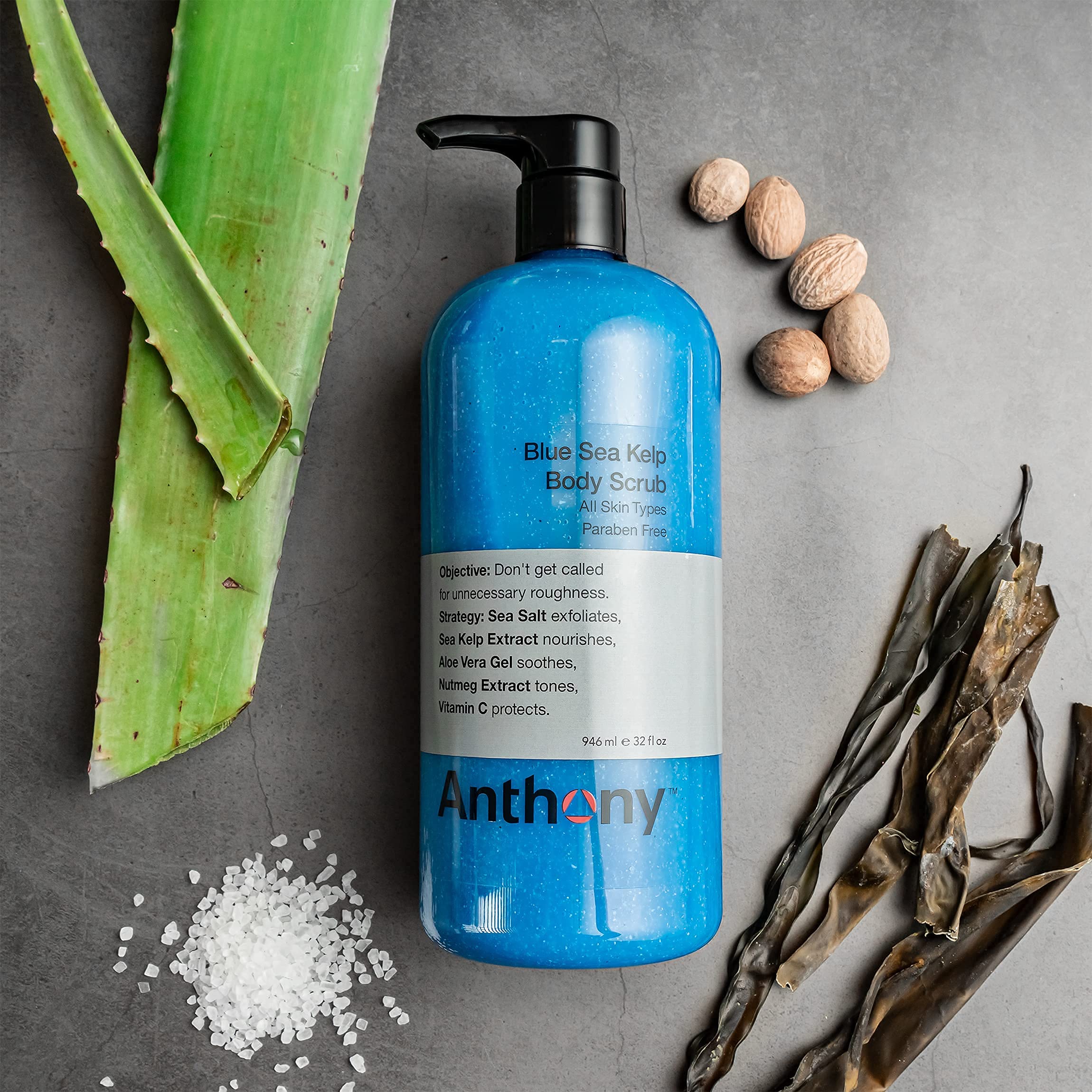 Anthony Invigorating Rush Hair & Body Wash with Blue Sea Kelp - 32 Fl Oz Hydrating Shower Gel for Men & Women - Refreshing Body Scrub for Dry Skin - Perfect for Gym, Post-Workout & Daily Shower Routine