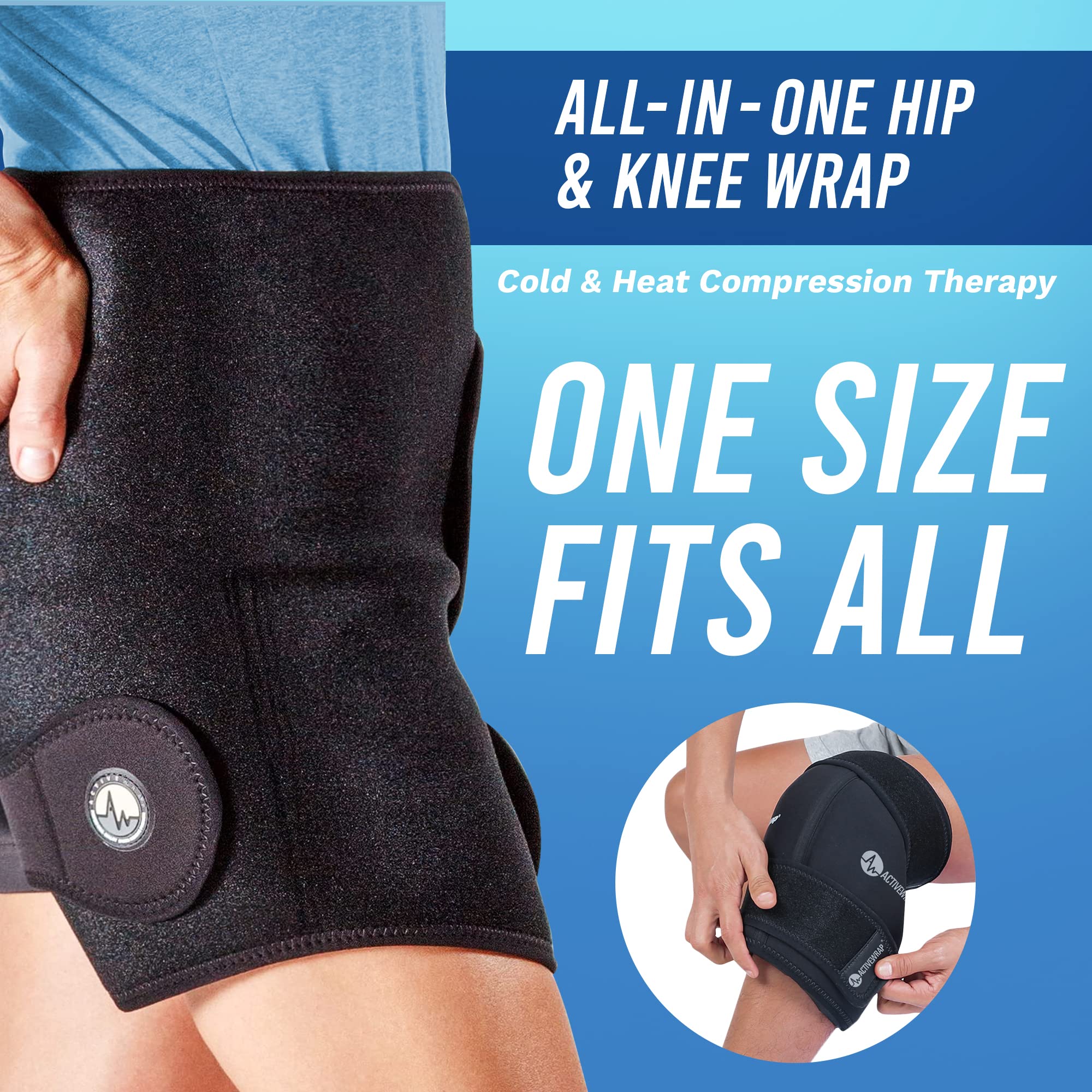 ActiveWrap Reusable Hot & Cold Therapy Hip and Knee Ice Pack Wrap - Small/Medium for Pain Relief, ACL Injuries, Post-Surgery Recovery - Perfect for Athletes, Arthritis Sufferers & Physical Therapy