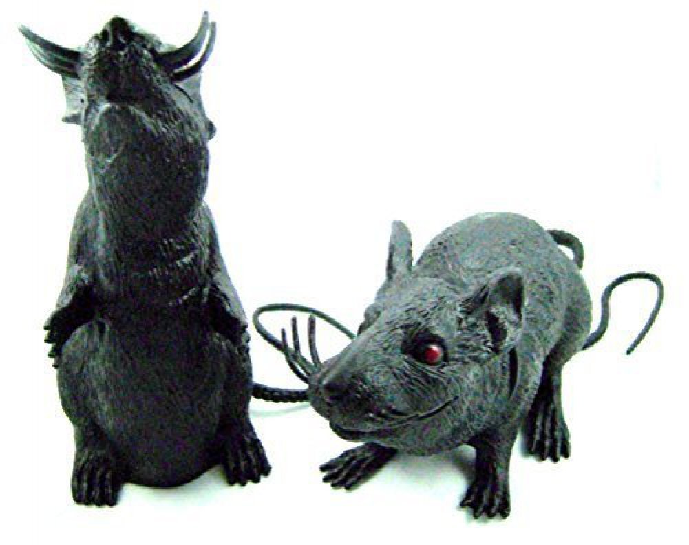 Spooky Halloween Plastic Squeaking Rats - 8-9 Inch Scary Party Decorations for Trick or Treat, Haunted House, and Themed Events