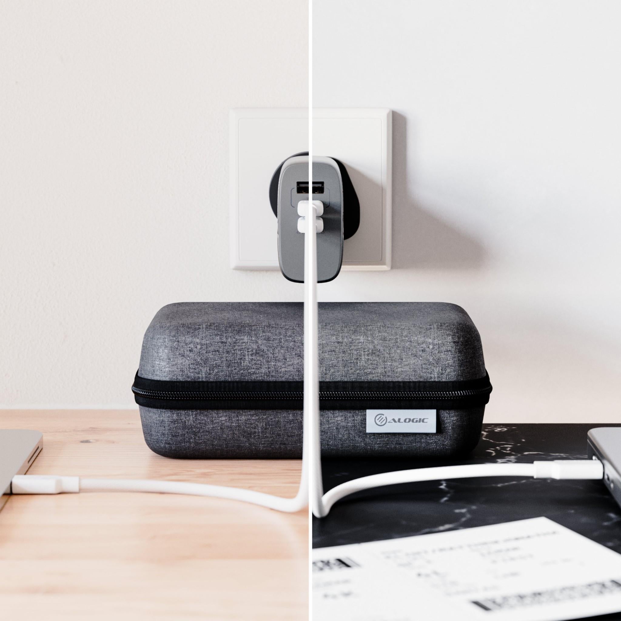 ALOGIC 67W GaN Fast Charger - 3-Port USB C Travel Adapter with Multi-Country Plugs | Compact & Powerful Charging for Laptop, Phone & Tablet | Perfect for Business Travelers & Digital Nomads (Space Grey)