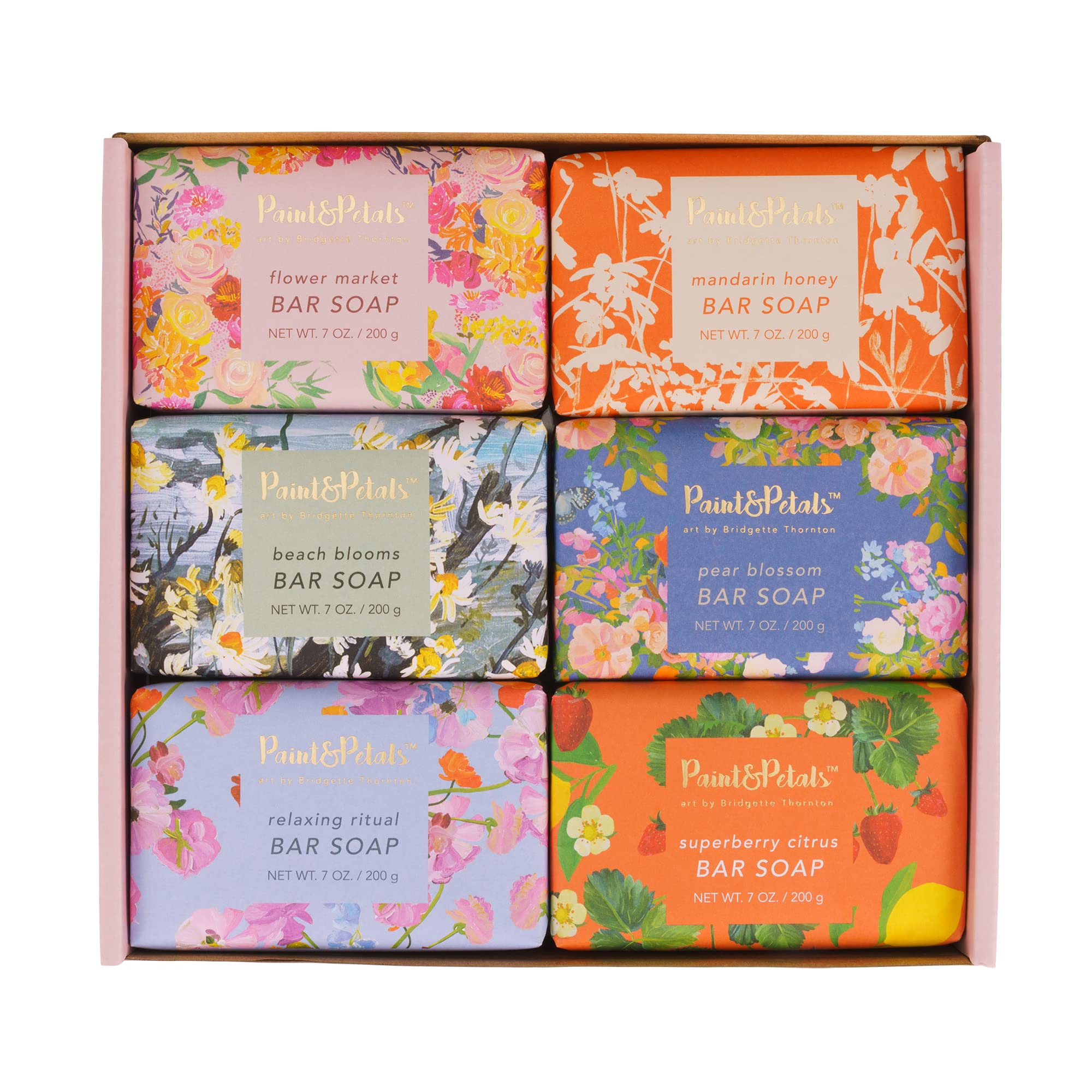 PAINT & PETALS Scented Bar Soap Gift Set - 6 Fragrant Varieties (7oz Each) with 2 Elegant Gift Bags | Perfect for Spa Days, Home Decor & Thoughtful Presents