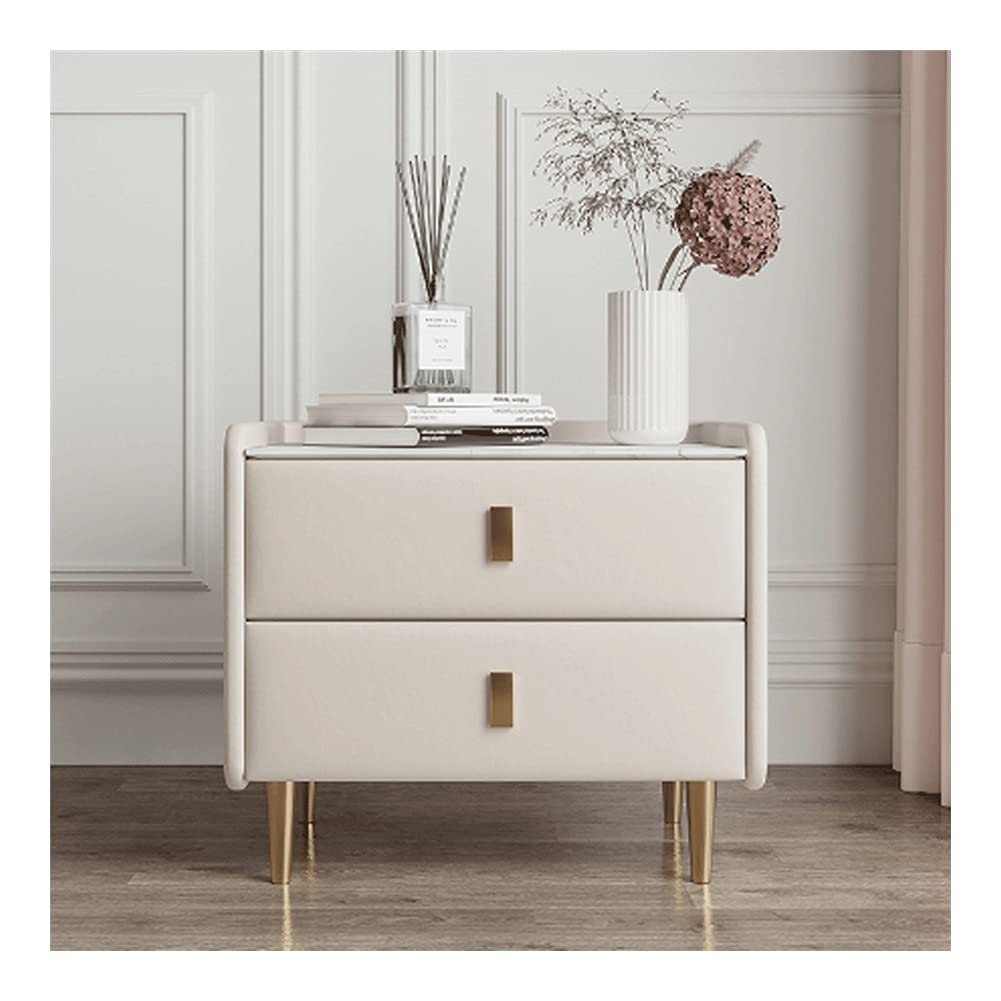 Modern White Leather Nightstand with 2 Drawers & Metal Legs - Bedside End Table for Bedroom, Living Room, Office - Perfect for Storing Books, Lamps & Bedroom Essentials