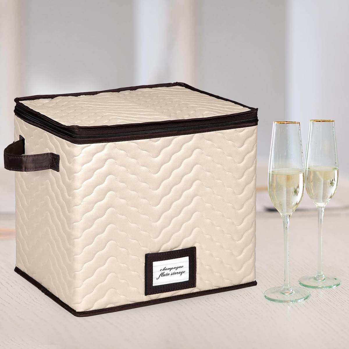 HOLDN’ STORAGE Wine Glass Organizer with Dividers - Set of 2 Durable Quilted Stemware Storage Cases, Holds 12 Champagne Flute Glasses Up To 11