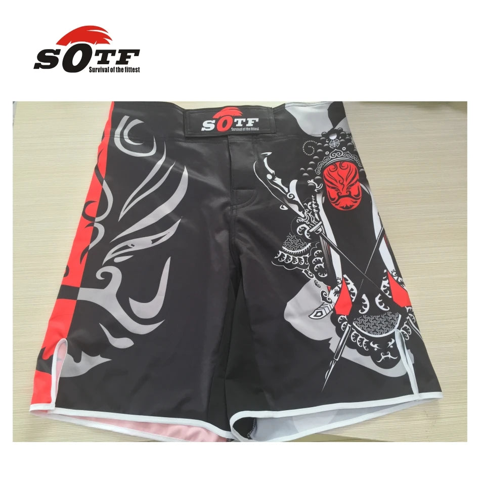 SOTF MMA Shorts for Men - Breathable Boxing & Muay Thai Trunks with Tiger Design - Perfect for MMA Training, Kickboxing, and Combat Sports Workouts