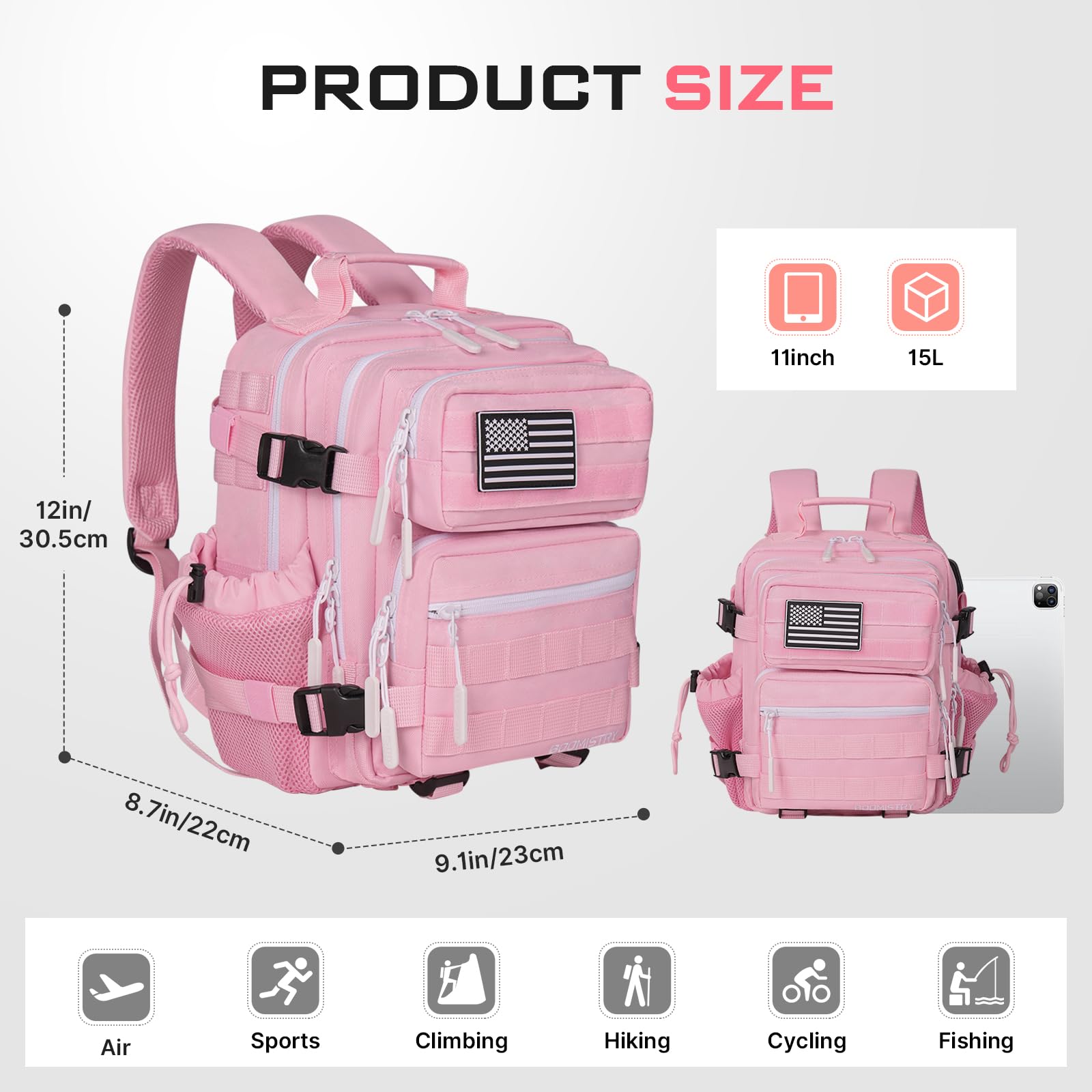 15L Mini Tactical Backpack for Women - Lightweight Military Backpack for Gym, Hiking, Travel & Everyday Use - Water-Resistant Small Tactical Daypack (Pink) - Perfect for Work, School & Outdoor Adventures